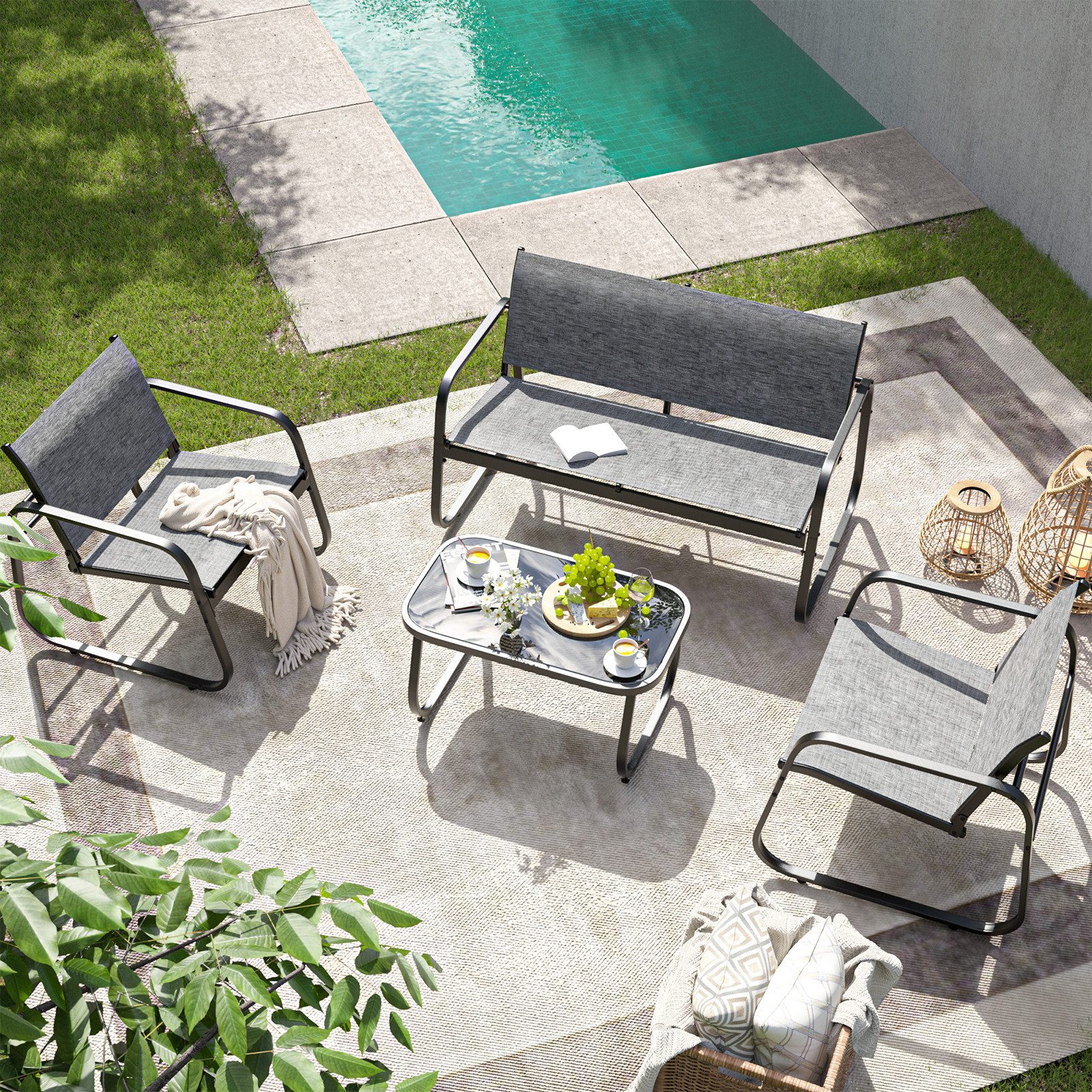 UDPATIO Gartenlounge-Set wetterfest Stahlrahmen Gartenmöbel Set, günstig online kaufen