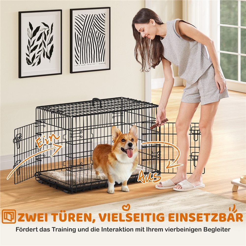 Yaheetech Tiertransportbox Hundebox mit Ausziehbaren Bodenwanne & Griff & 2 Türen bis 30 kg, Transportbox 90 x 56 x 63 cm