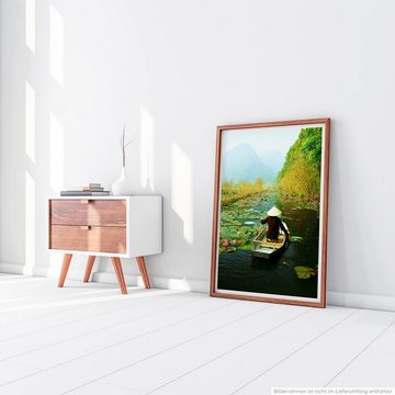 Sinus Art Poster Landschaftsfotografie 60x90cm Poster Schwimmender Händler in Seerosen Vietnam