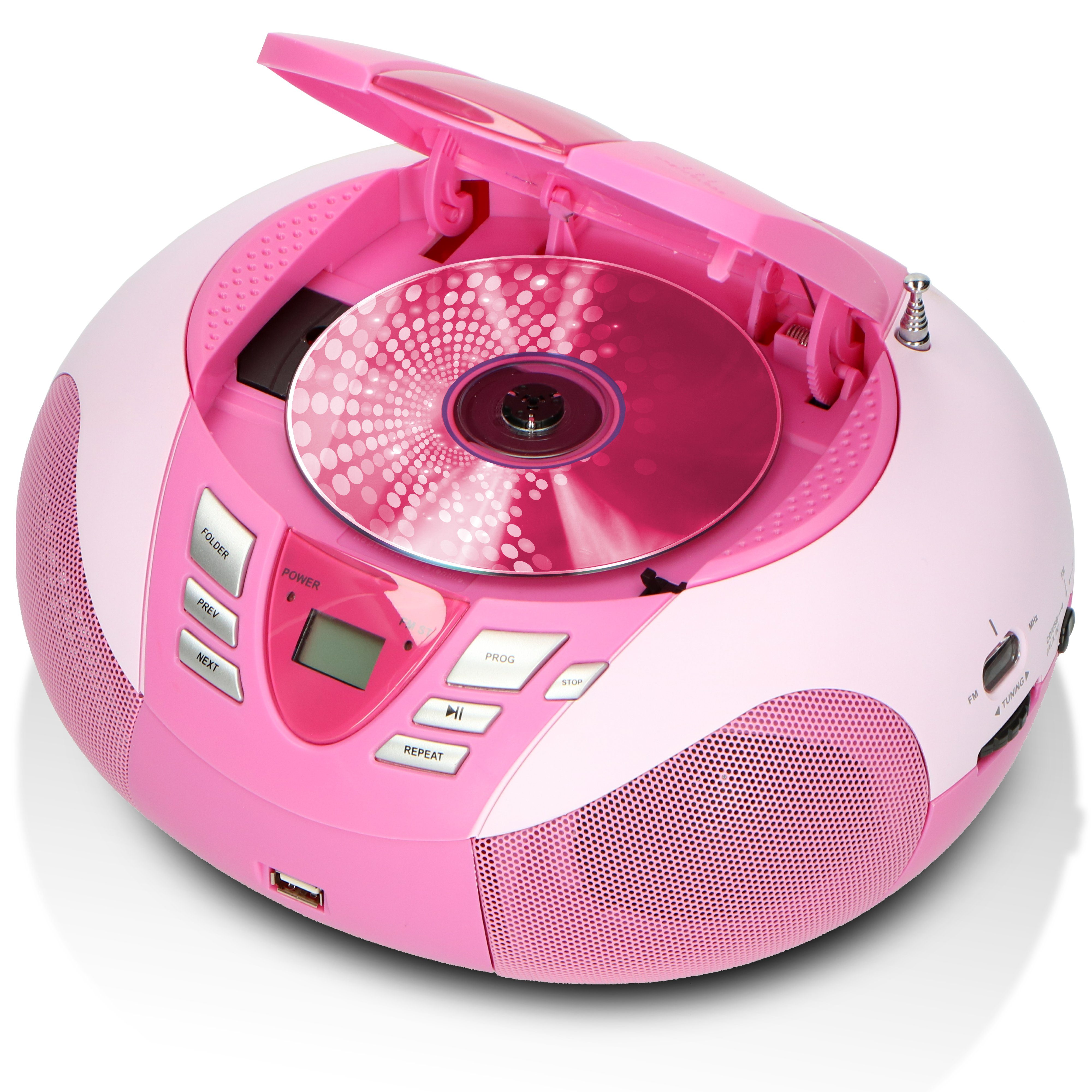 Lenco SCD-37 USB Pink UKW-Radio (FM, 3 W, USB- & AUX-Eingang, flexibel mit Strom- oder Batteriebetrieb in Pink) – Bild 2 von 5