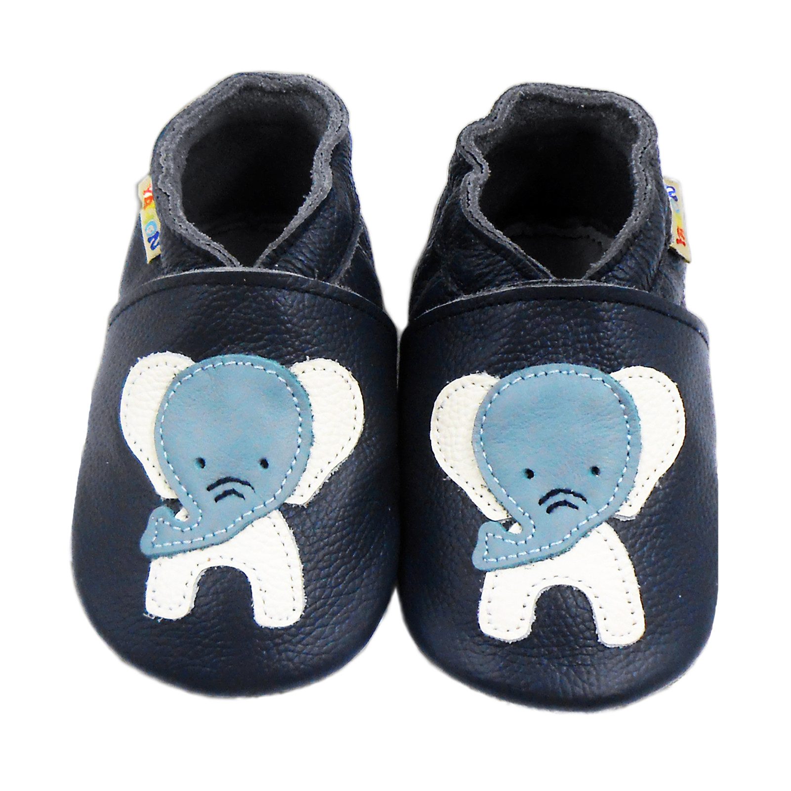 Yalion Weiche Leder Lauflernschuhe Hausschuhe Lederpuschen Elefant Dunkelblau Krabbelschuh