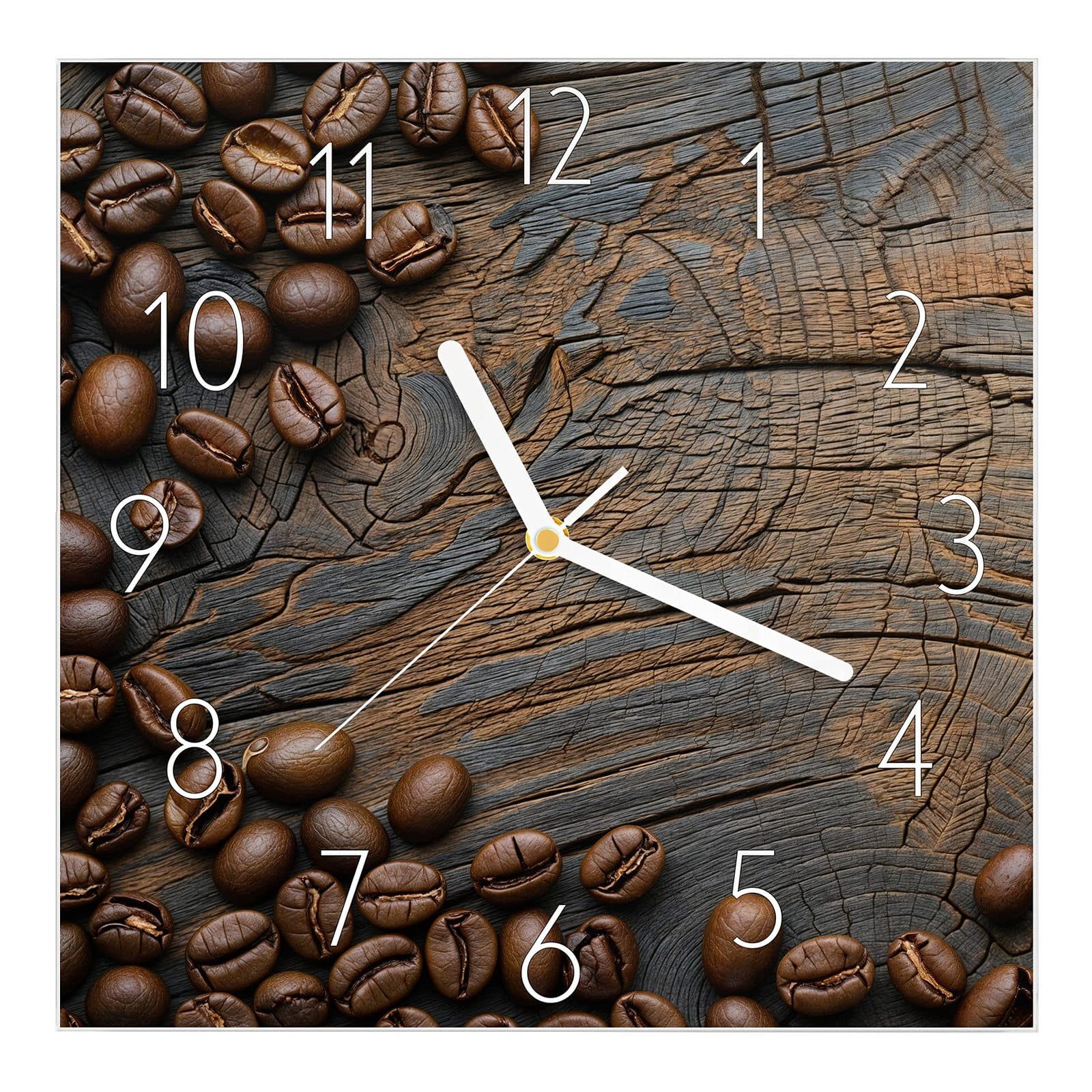 Wanduhr Glasuhr Wanduhr Wandkunst Größe 30 x 30 cm mit Motiv Kaffeebohnenholz