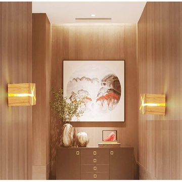 Daskoo LED Wandleuchte 2 Stück Wandleuchte Cube Wandlampe Holz Retro für Wohnzimmer, Flur