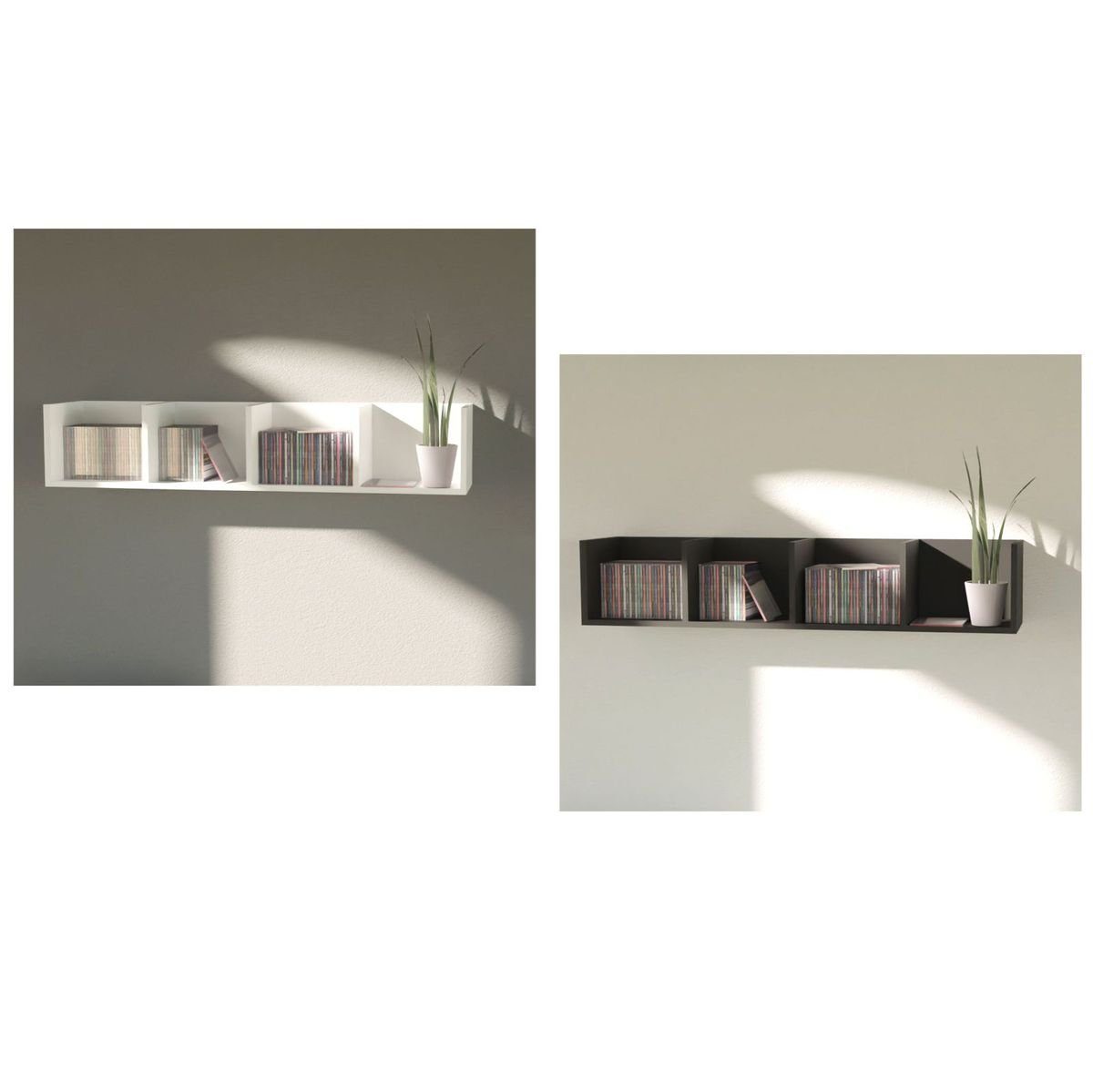 LEX Regal Wandregal mit 4 Fächern Schwarz oder Weiß 79 x15x15 cm
