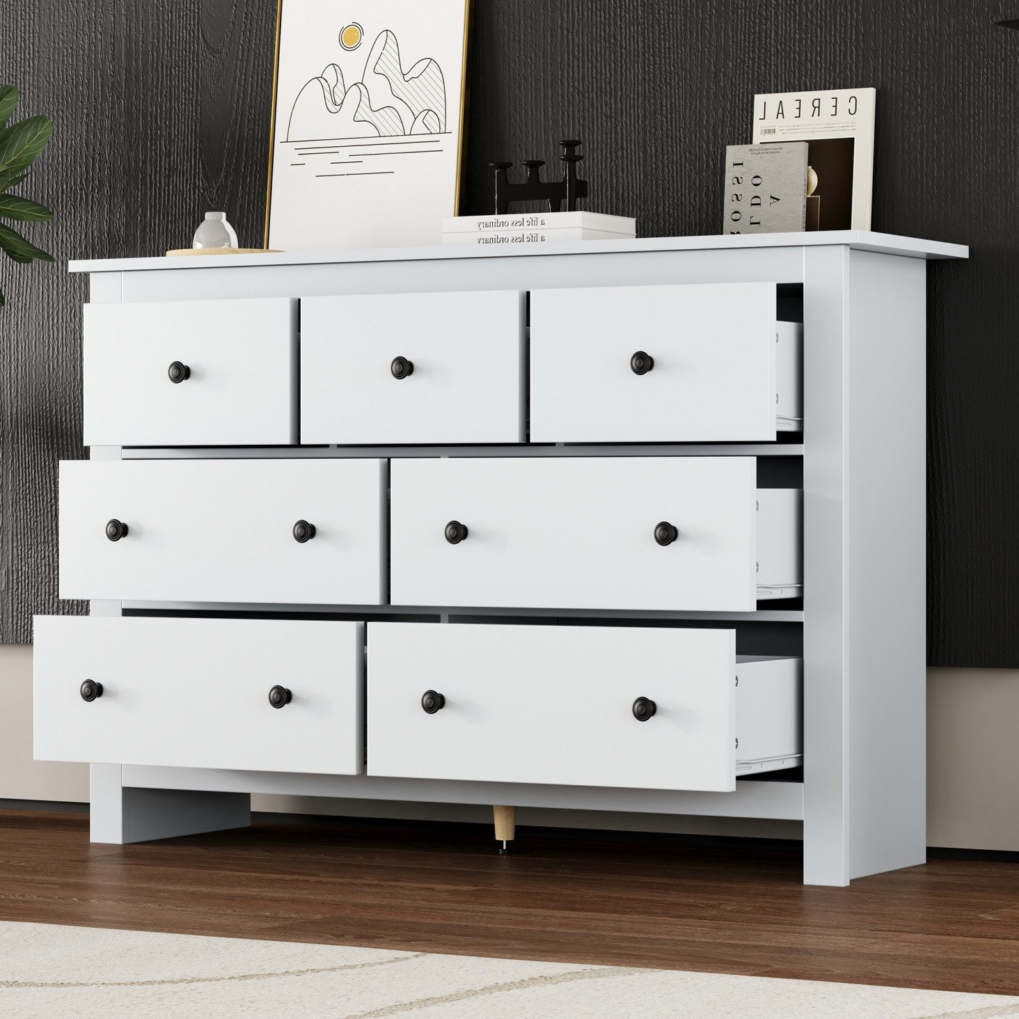 IDEASY Sideboard Esszimmerschrank Buffet mit 7 Schubladen & großem Stauraum (vielseitig in Eingangsbereich, Wohnzimmer einsetzbar), Minimalistisches Design mit großer Stauraumkapazität