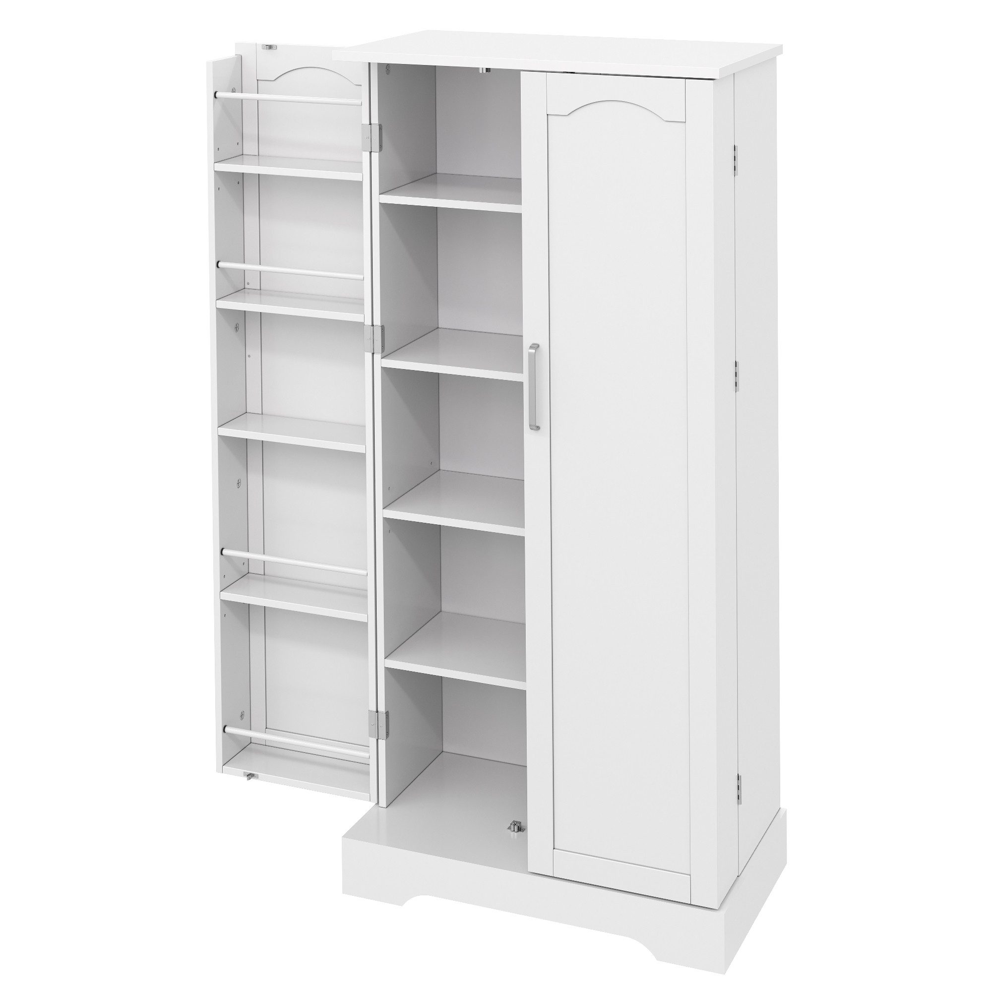 Flieks Hochschrank Küchenschrank mit LED-Sensorleuchte und verstellbaren Einlegeböden (B60/T35/H128 cm, 1-St., 1er Set) Speiseschrank mit Türablagen Mehrzweckschrank Holzschrank weiß