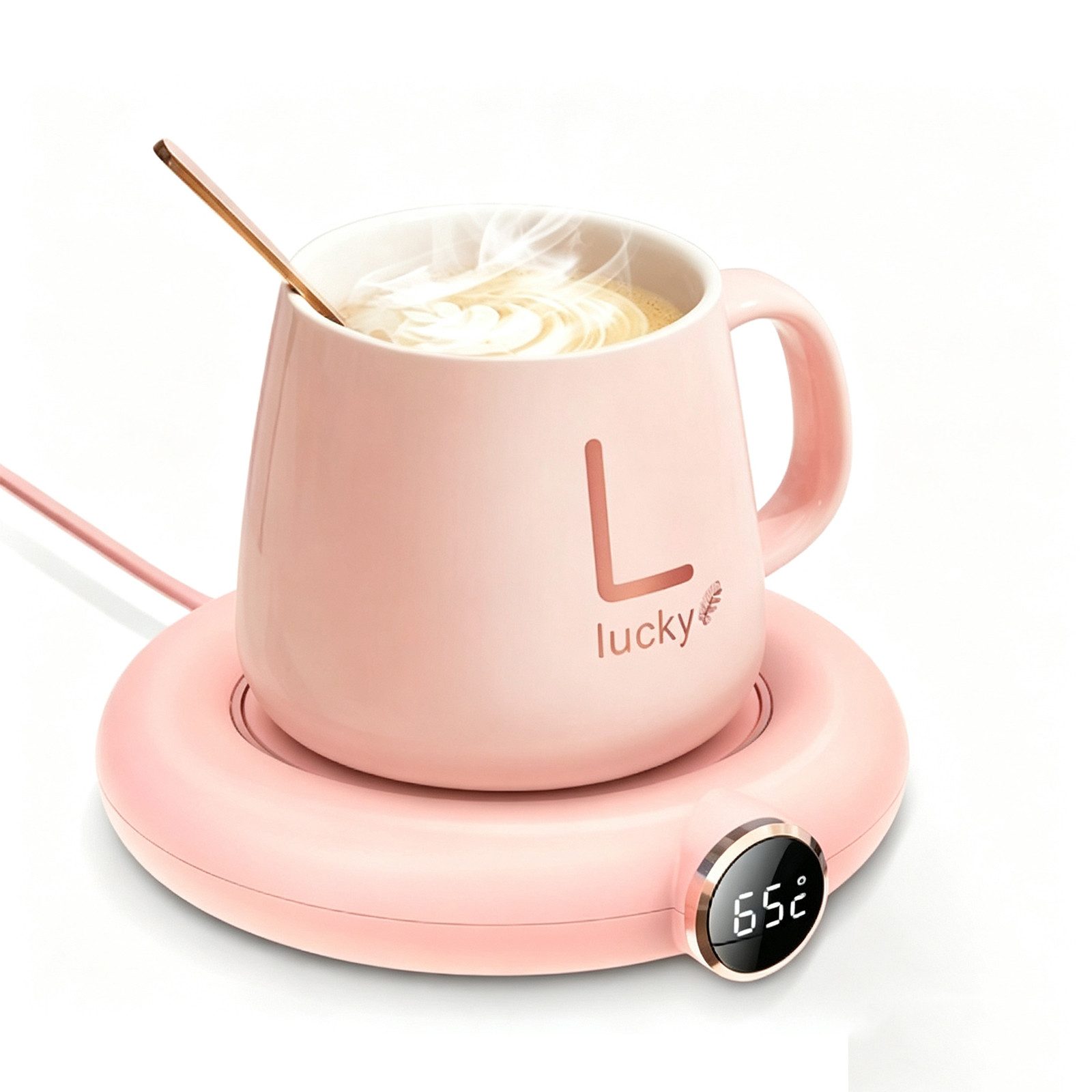 MOPUEA Tassenwärmer Kaffeetassenwärmer 3 Temperaturen Einstellbare für Büro/Heimgebrauch, 3 Stufen, LED Display, USB, Auto-Off, universell