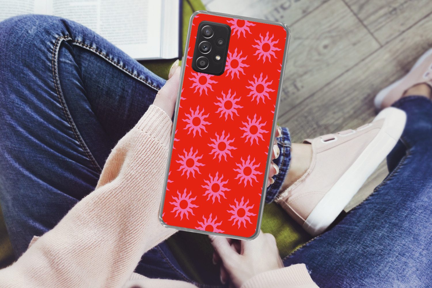 MuchoWow Handyhülle für Samsung Galaxy A53 5G Sonnen - Rot - Rosa - Muster - Sommer, Phone Case, Silikon, Schutzhülle Dünn
