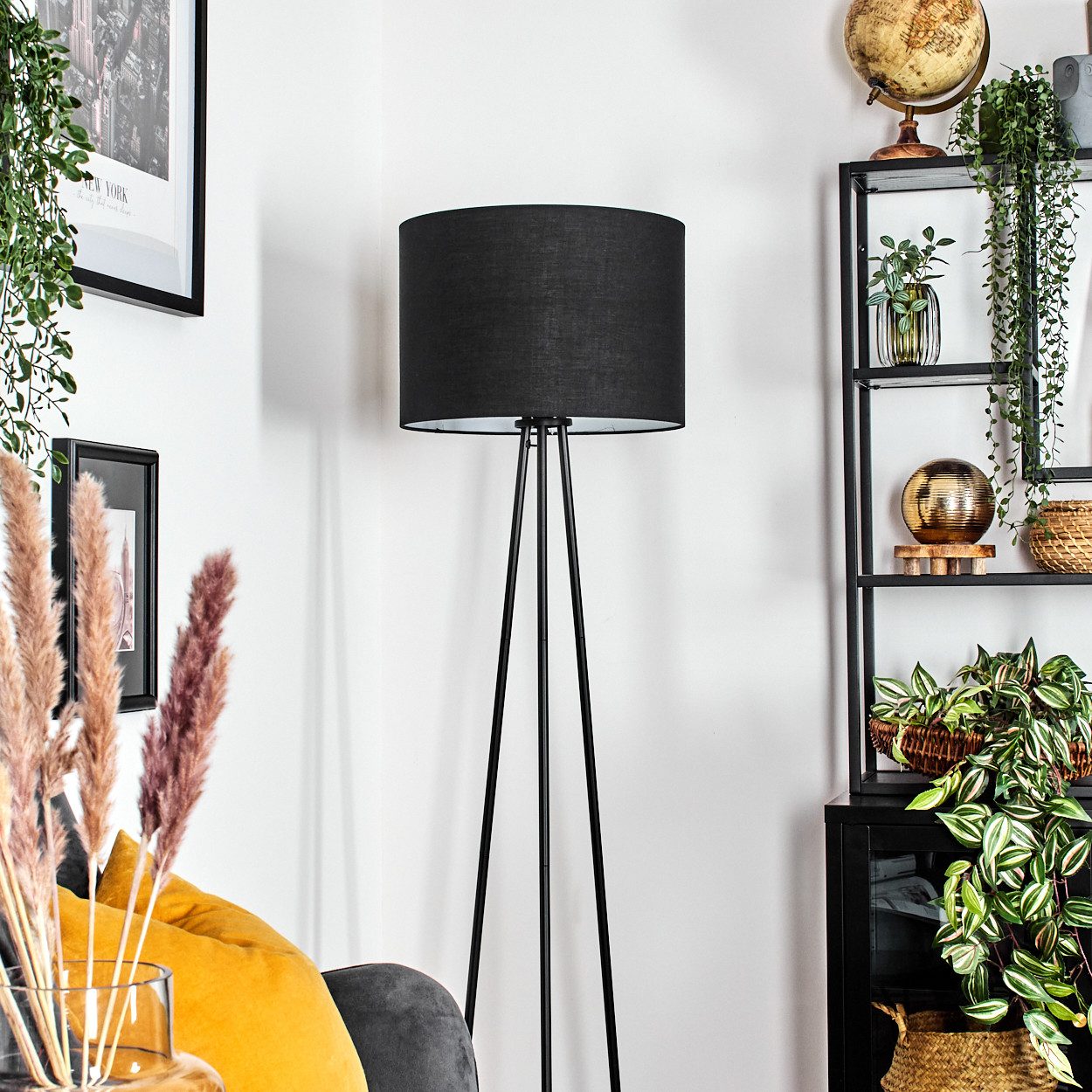 hofstein Stehlampe Stehlampe aus Metall/Stoff in Schwarz/Weiß, ohne Leuchtmittel, Leuchte mit Schirm(40 cm), Höhe 152 cm, 1 x E27, ohne Leuchtmittel