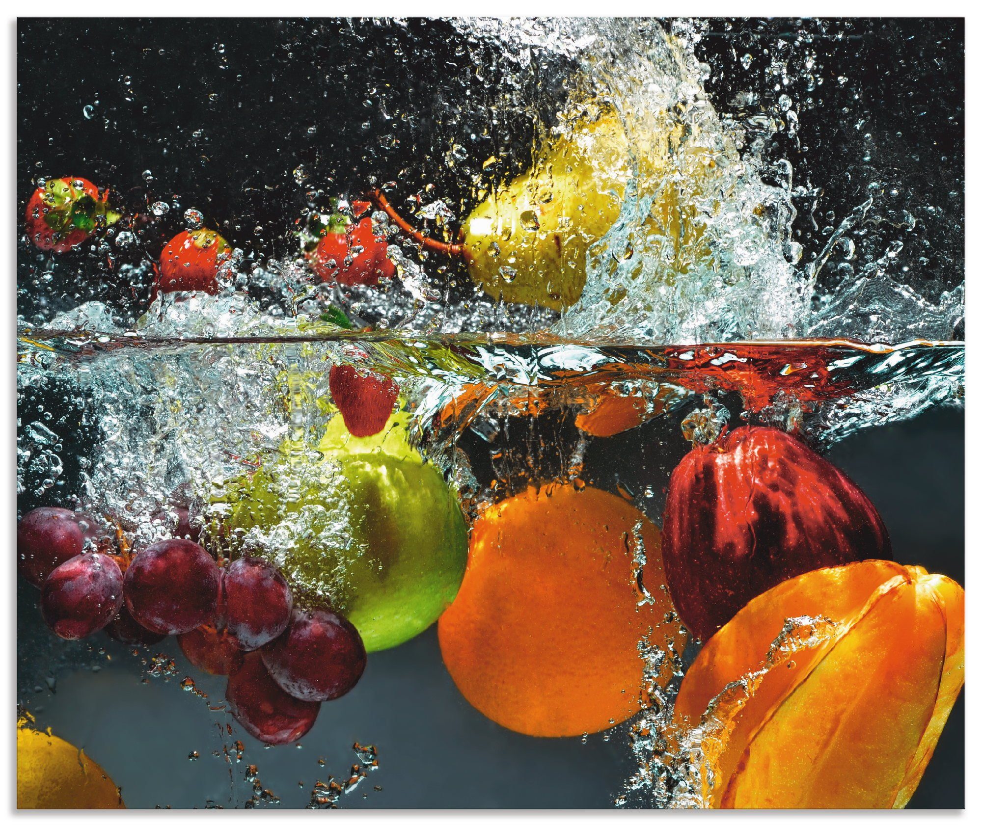 Artland Küchenrückwand Spritzendes Obst auf dem Wasser, (1-tlg), Alu Spritzschutz mit Klebeband, einfache Montage