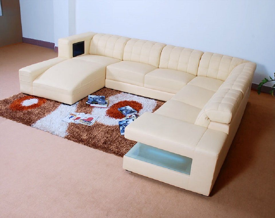 Beige Designer JVmoebel mit in Europe Ecksofa Sofa Couch Ecksofa Hocker Garnitur, Made Polster