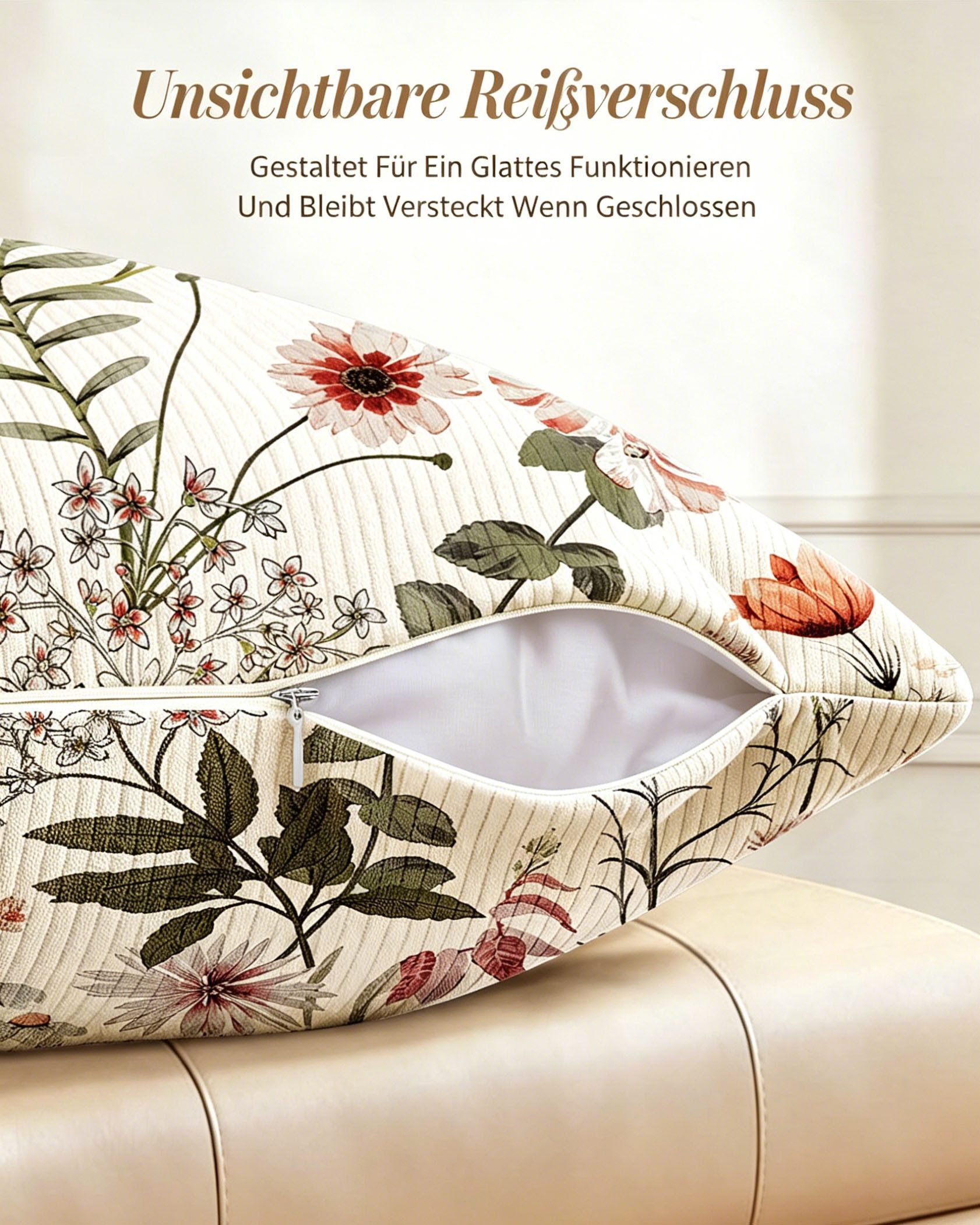 Diwzbyn Kissenbezug Cord-Kissenbezug 45×45 cm, Landhaus-Stil Kissenbezug, (1 Stück), Blumenmuster Kissenbezug für Sofa, Schlafzimmer und Wohnkultur