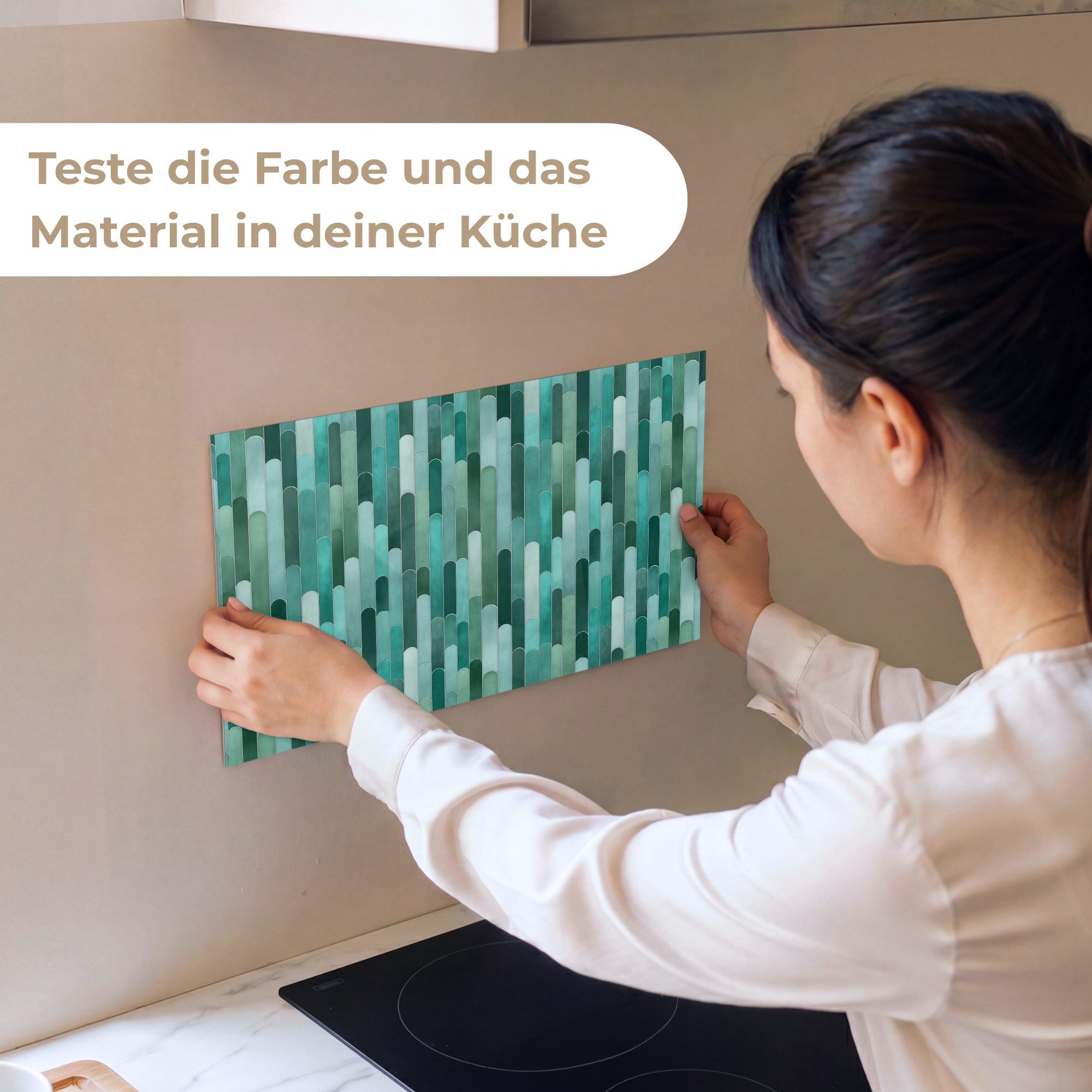 KitchenYeah Küchenrückwand Muster selbstklebend (keine Folie) Fliesen - Länglich - Türkis, (1-tlg), Spritzschutz, Küche, Rückwand, Küchenwand, Küchenfront, 30x20 cm