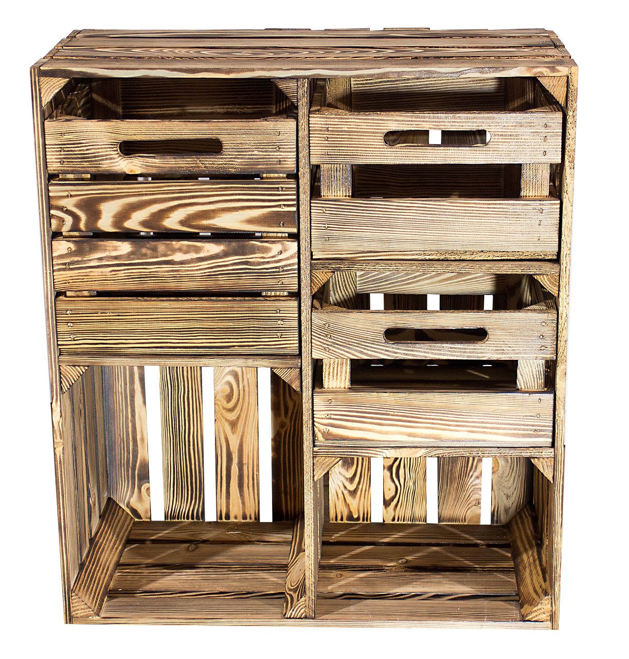 Allzweckkiste Regalkiste HS3 geflammt mit Schubladen Holzkiste Weinkiste (Spar-Set)