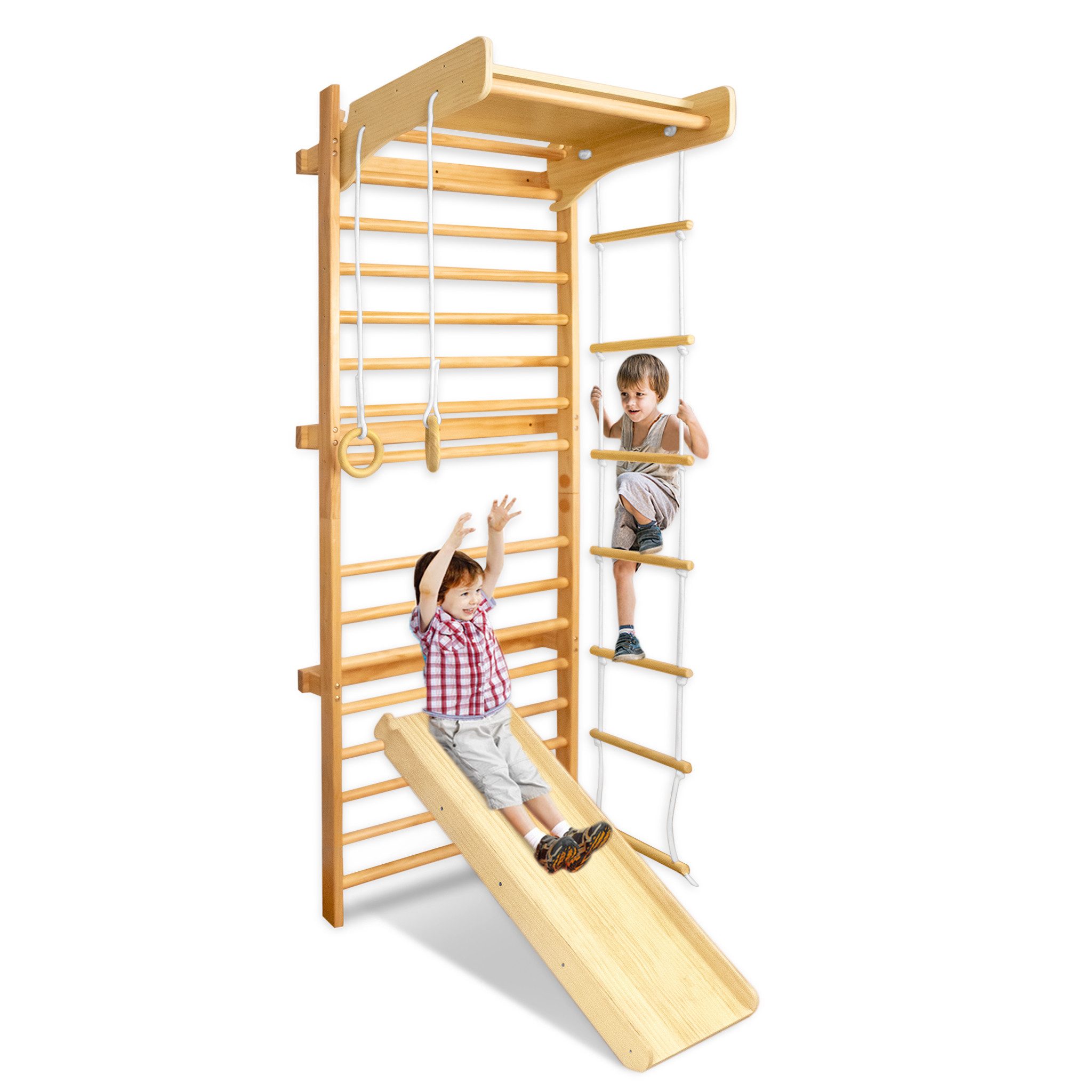 FIVMEN Sprossenwand 6 in 1 Multifunktions Klettergerüst inkl. Turnringe Klettergerüst, Sportgeräte Für Erwachsene, 58x 76x 215cm