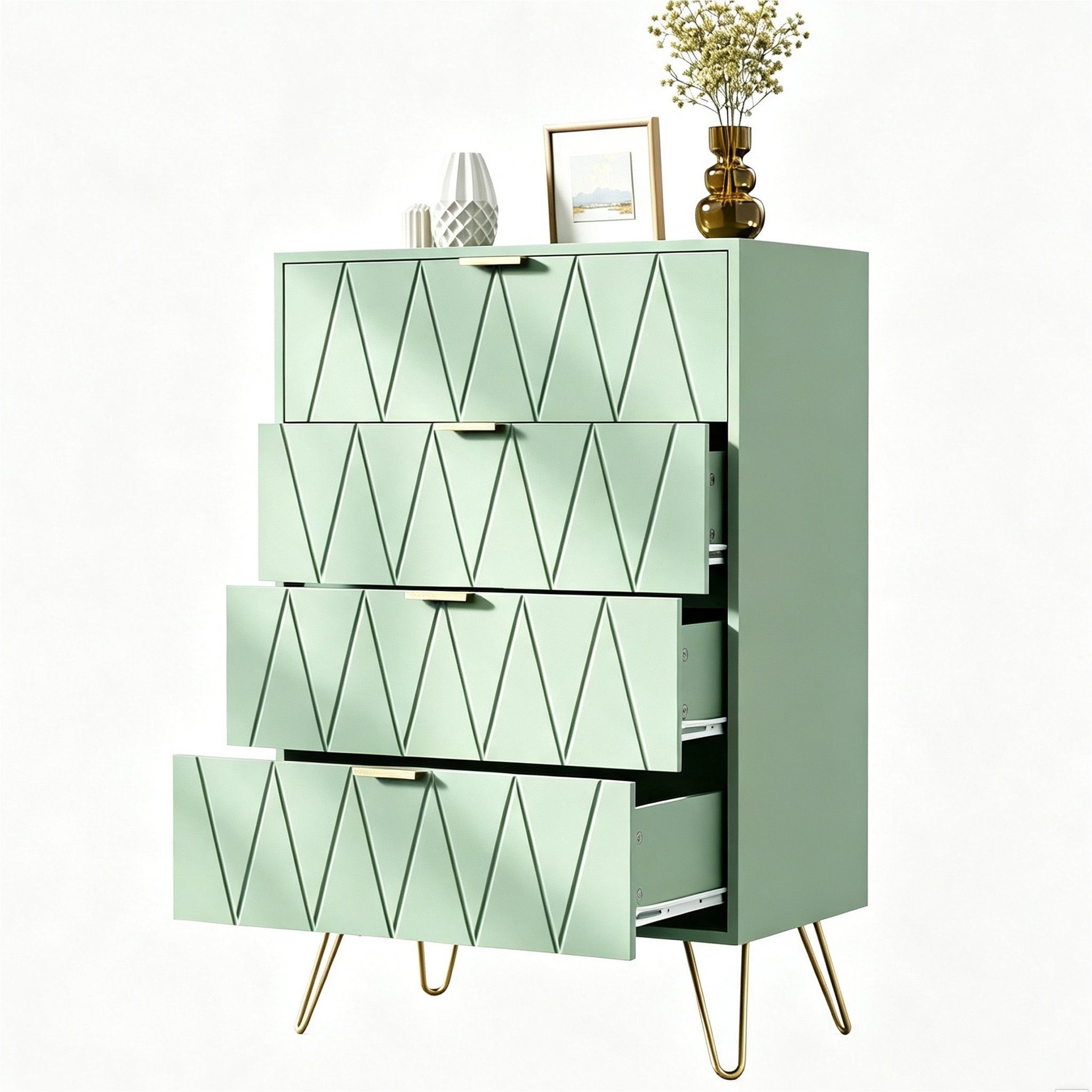 UEV Kommode mit 4 Schubladen, Sideboard für Schlafzimmer,Wohnzimmer (Mehrzweckschrank aus Holz, 60 x 34 x 91 cm), Aufbewahrungskommode, Schrank für Wohnzimmer,Schlafzimmer,Flur