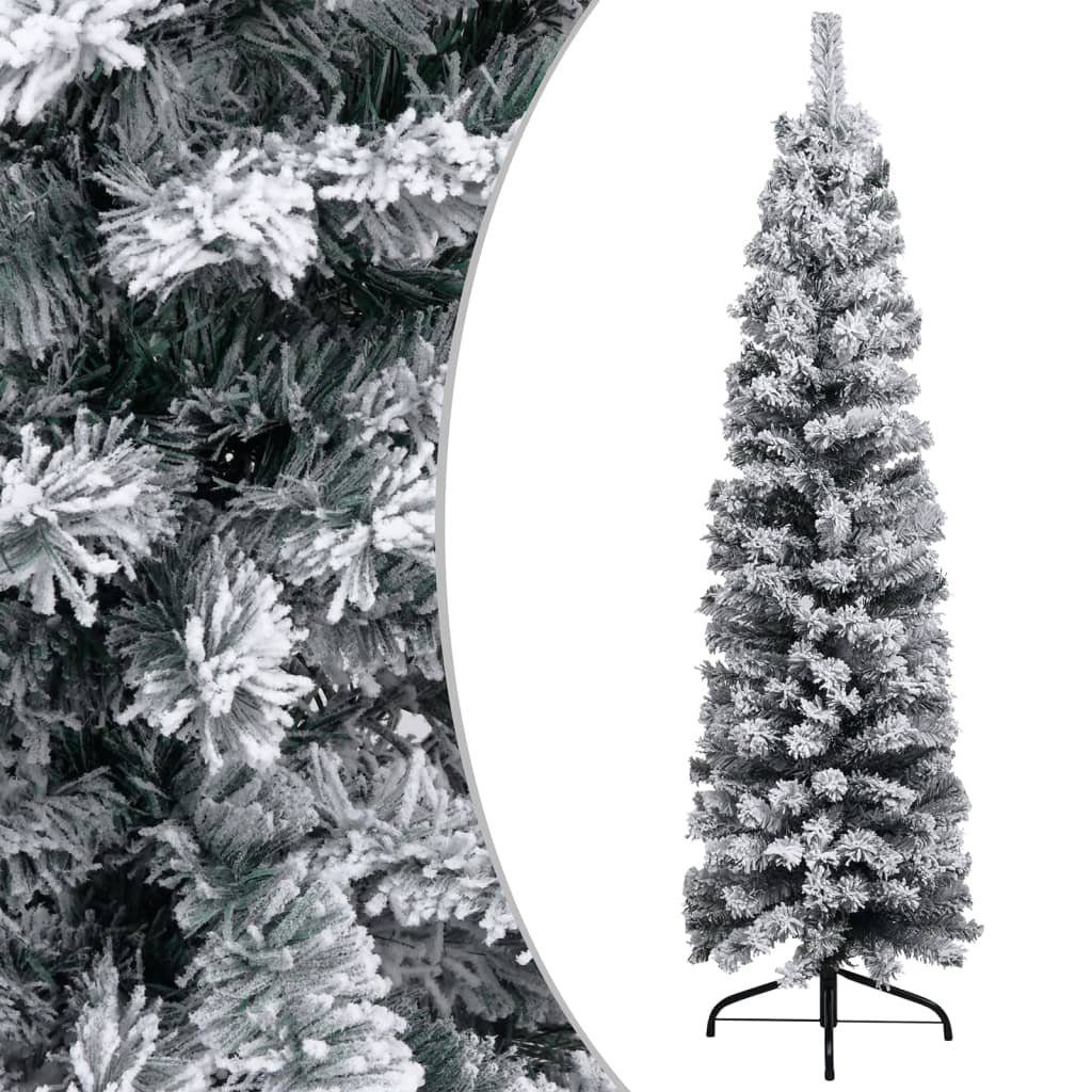 furnicato Künstlicher Weihnachtsbaum Schlank mit Schnee Grün 120 cm PVC