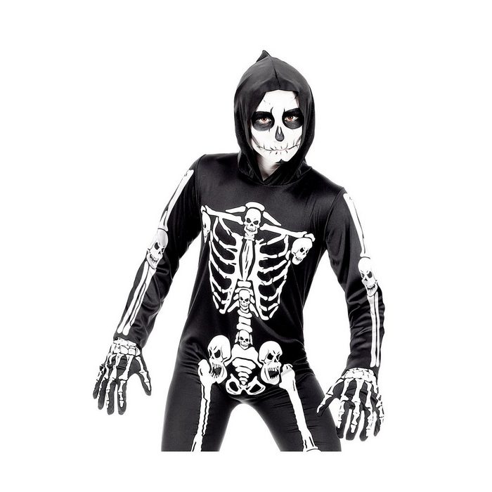 Widdmann Kostüm Skeletthandschuhe Klassische Kinderhandschuhe mit aufgedruckten Knochen TE10423