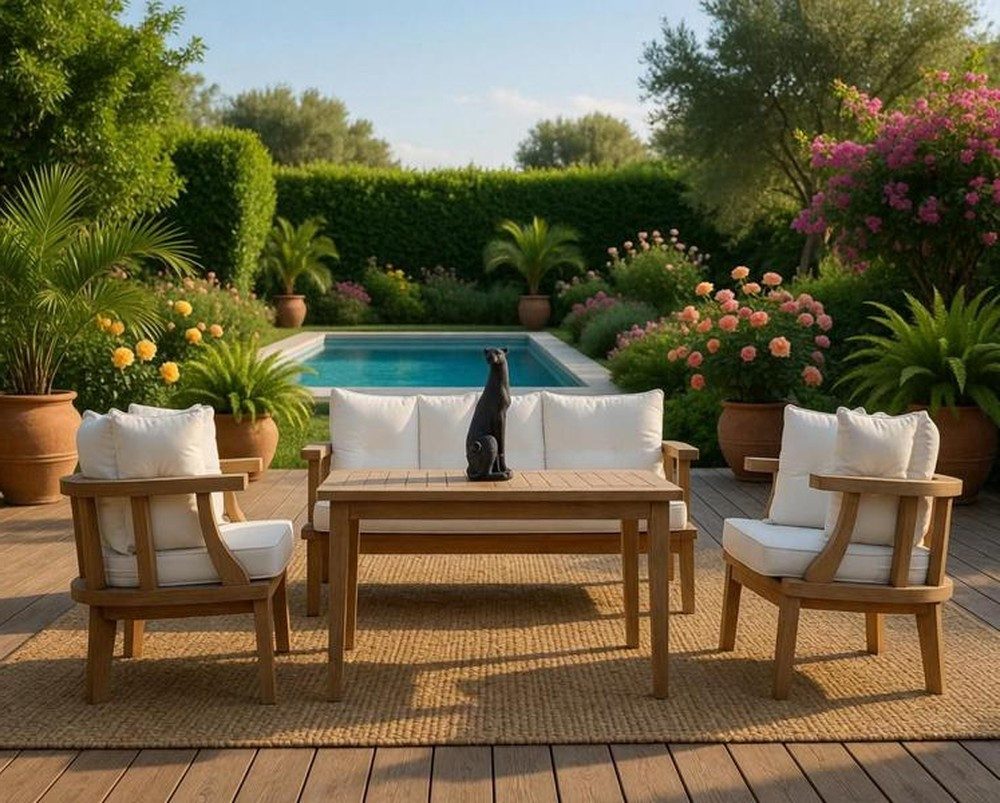 Xlmoebel Gartenlounge-Set Praktisches Lounge-Set mit 2-Sitzer-Sofa, Sessel und Couchtisch, (4-tlg), Made in Europa