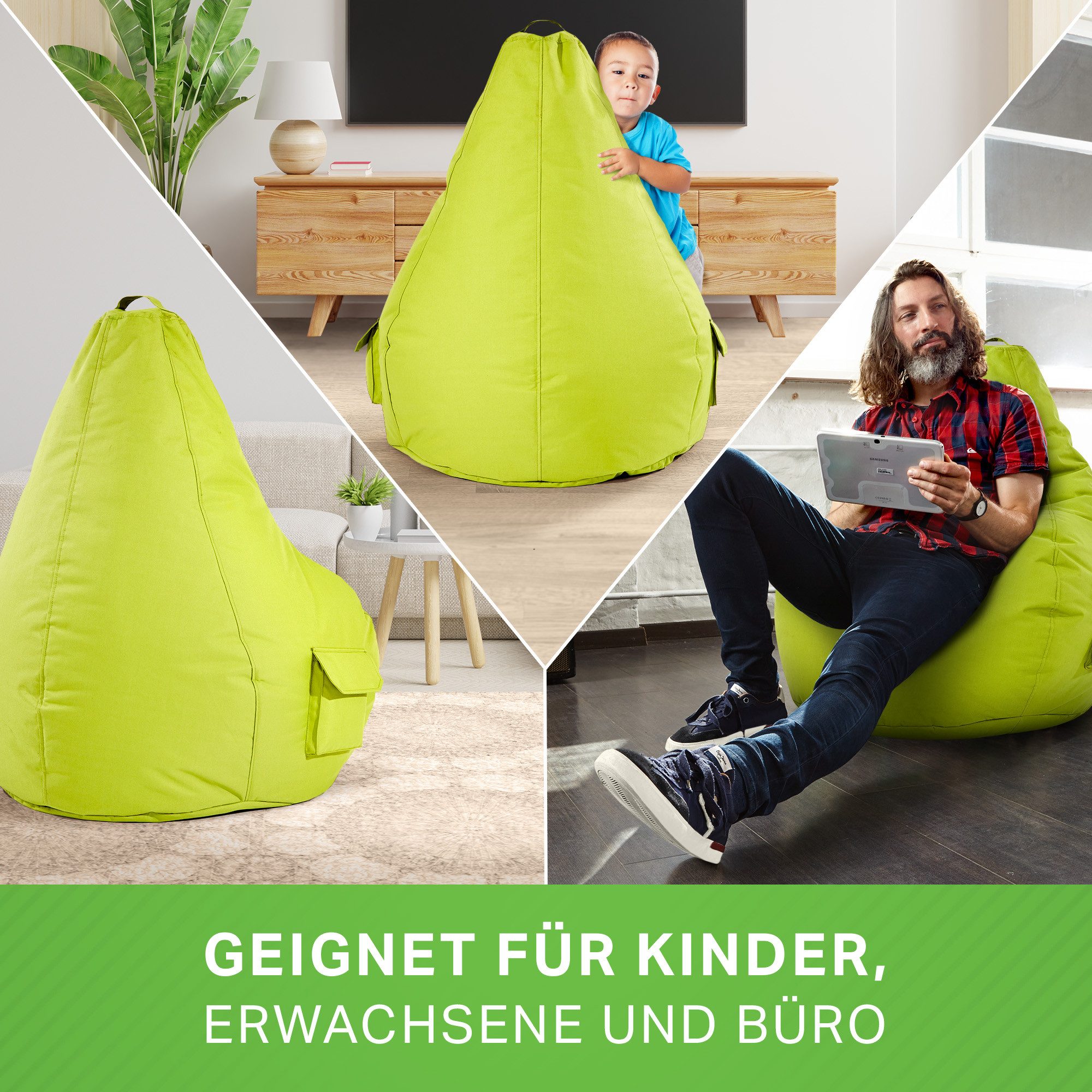 Green Bean Sitzsack Gaming Sitzsack Lounge Chair Cozy (Sitzsack mit Rückenlehne 80x70x90cm - Gaming Chair mit 230L EPS-Perlen Füllung, Kuschelig Weich Waschbar), Bean Bag Bodenkissen Lounge Sitzhocker Relax-Sessel Gamer Gamingstuhl