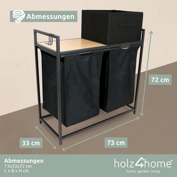 holz4home Wäschekorb Wäschebox 2 Fächer 92 Liter Ausziehbar mit Aufbewahrungsbox