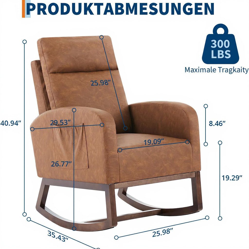GarveeMore Schaukelstuhl mit Seitentasche,hoher Rückenlehne,gepolsterter Si günstig online kaufen