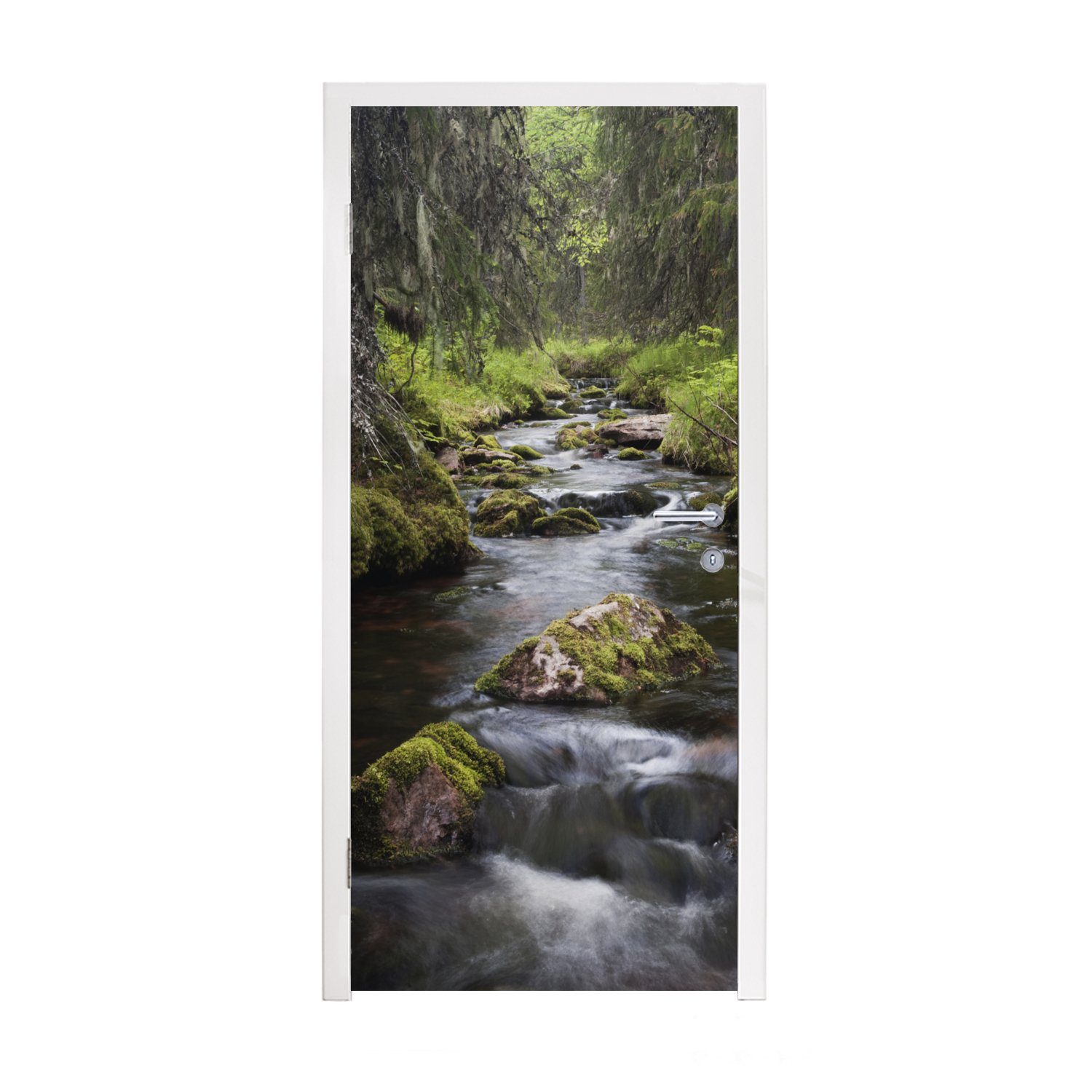 MuchoWow Türtapete Fluss mit Felsblöcken im Fulufjället-Nationalpark in Schweden, Matt, bedruckt, (1 St), Fototapete für Tür, Türaufkleber, 75x205 cm