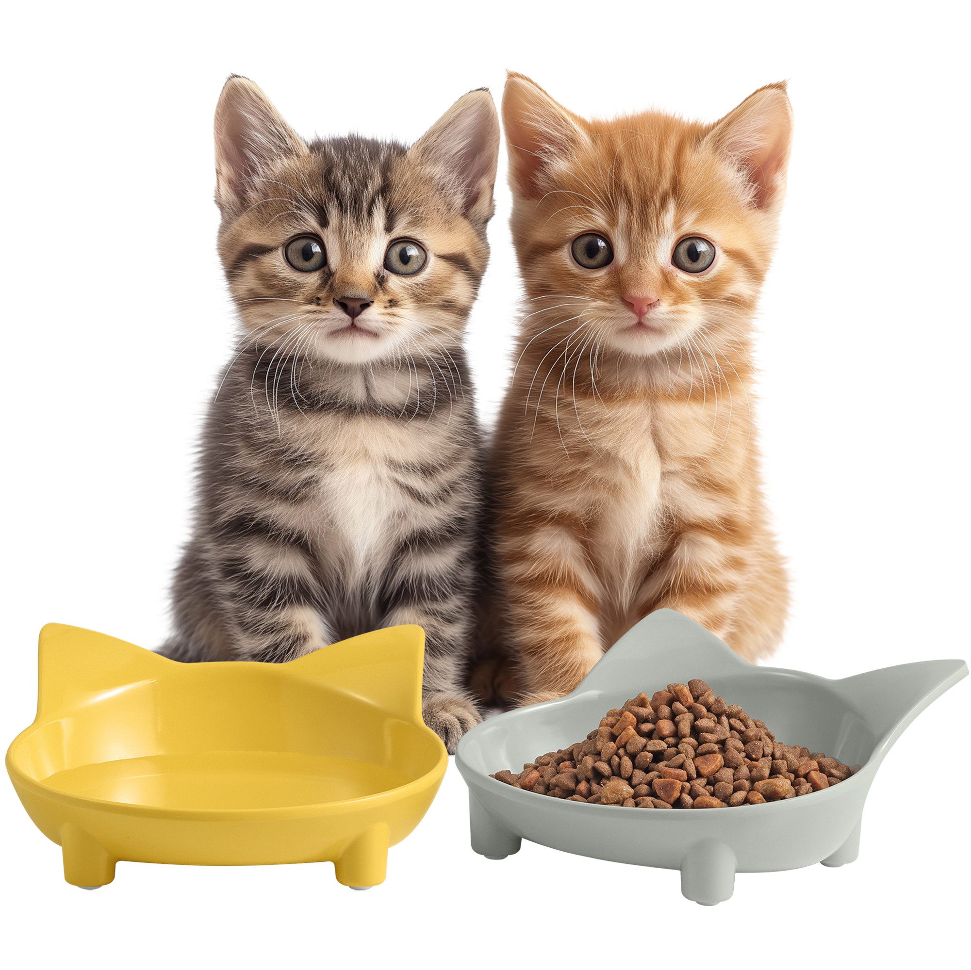 Napf Futternapf 2er Set für Katzen - Napf rutschfest Fressnapf gelb grau