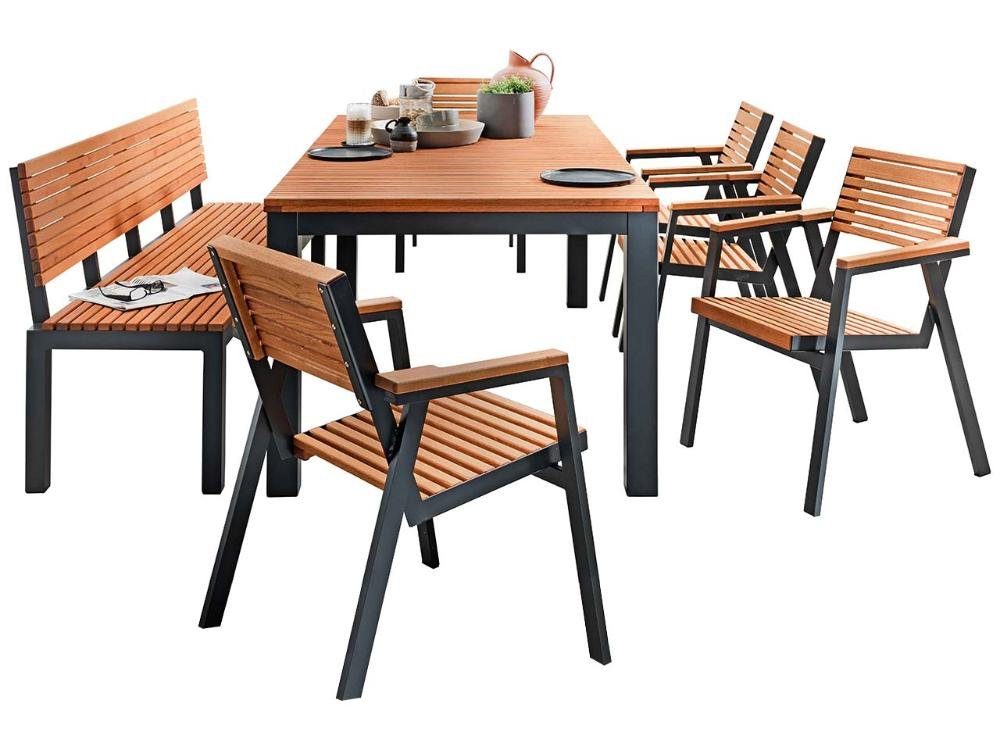 RONDO Garten-Essgruppe Gartenmöbel-Set 'Berrissimo', 7-teilig, 5 Sessel