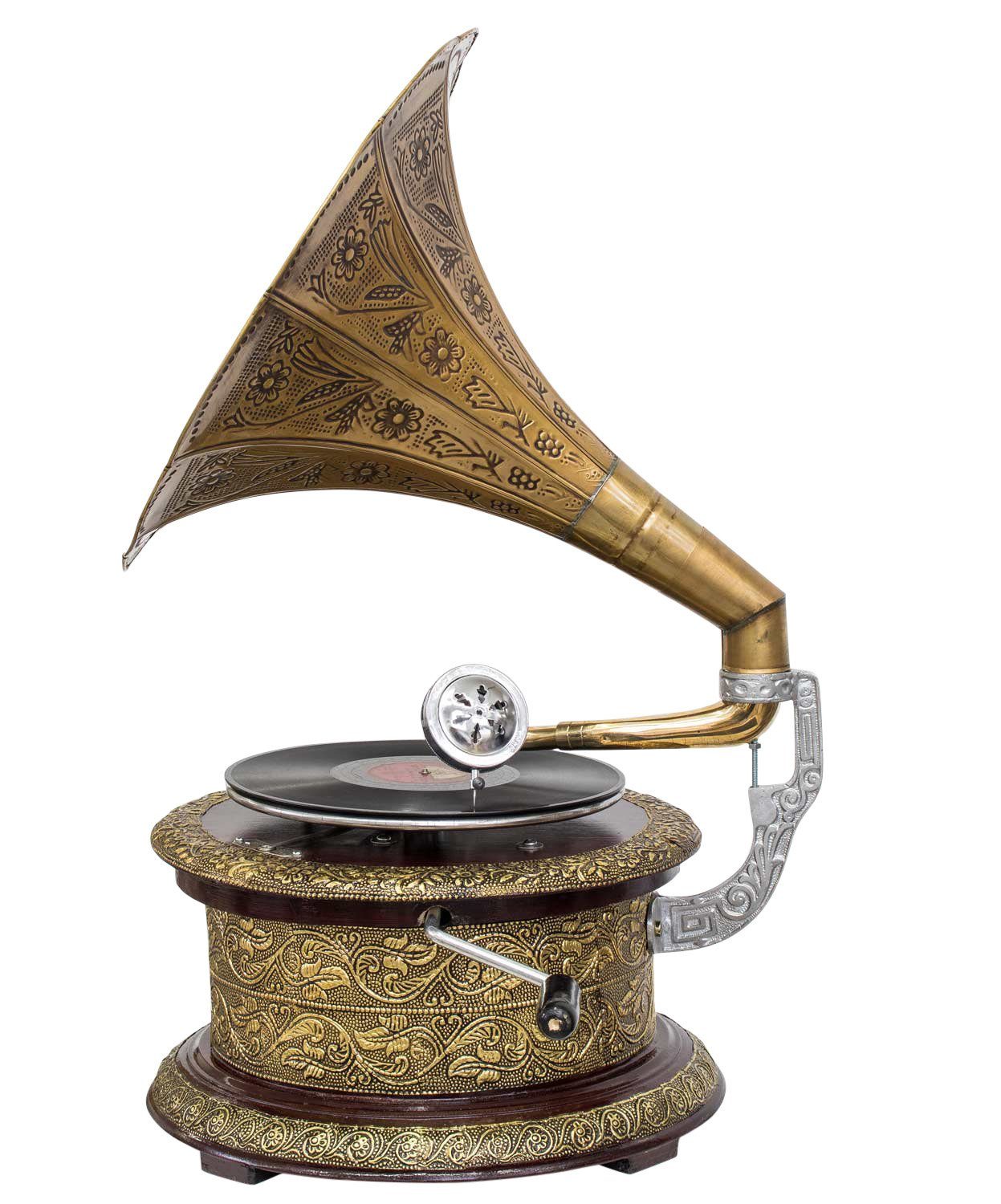 Grammofon Antik-Stil Trichter Nostalgie Dekoration Grammophon (m2 rund Dekoobjekt Aubaho