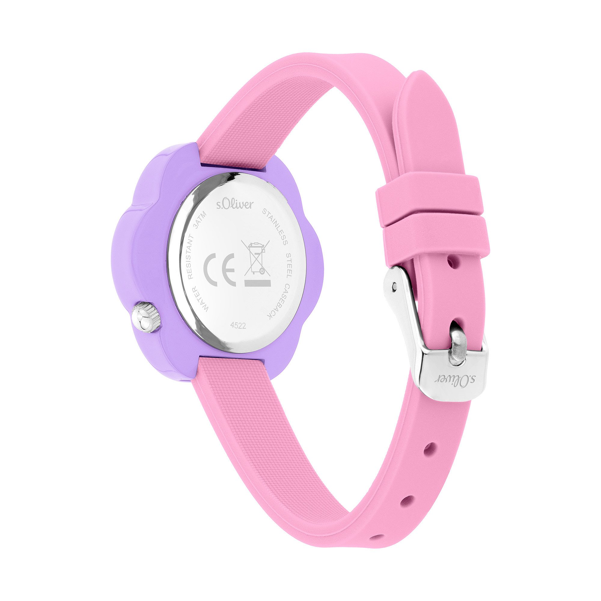 s.Oliver Quarzuhr Flower Power SO-4522-PQ, Armbanduhr, Silikonarmband, Kinderuhr, Mädchen, analog