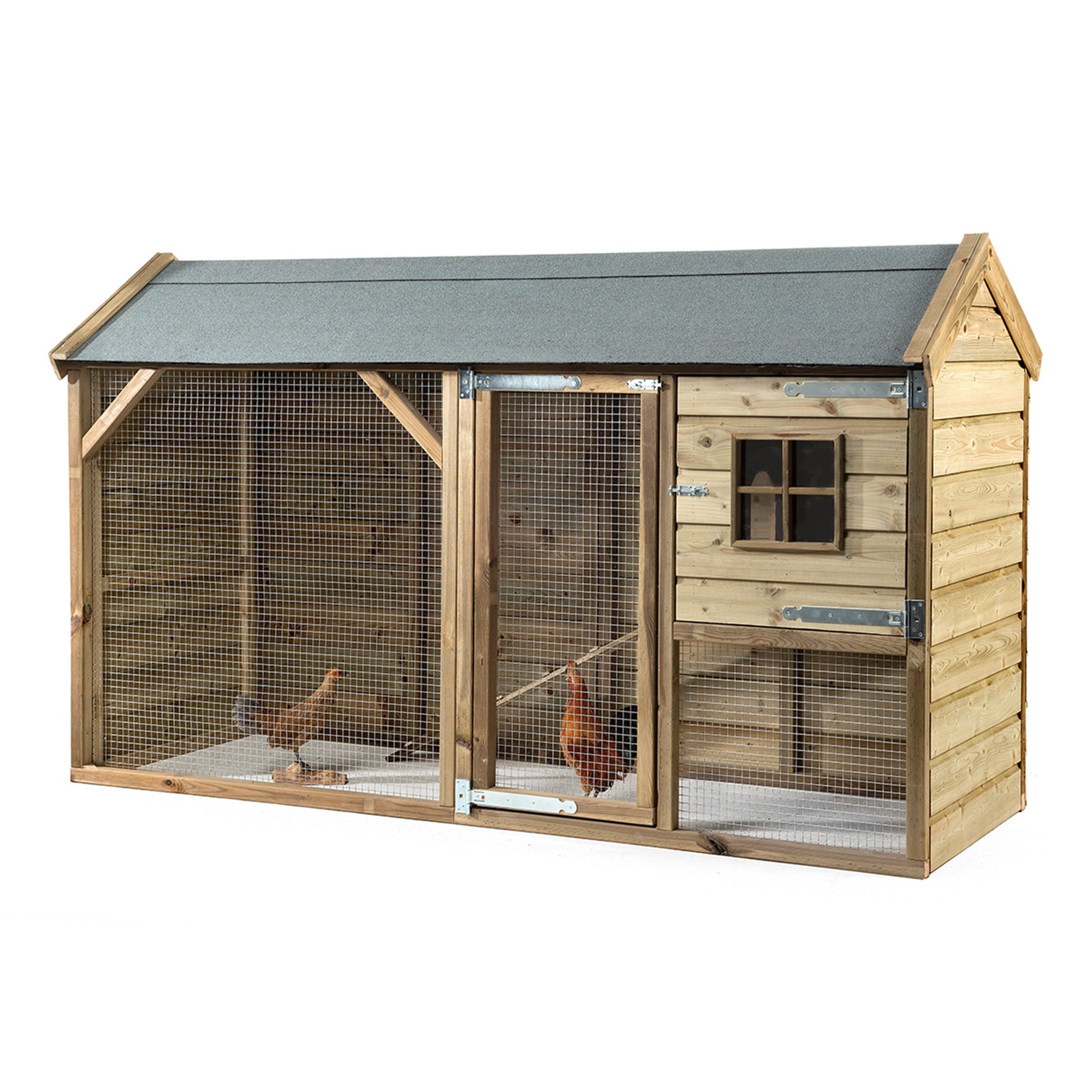 FATMOOSE Hühnerstall mit Auslauf CosyChicken Cottage aus massivem Holz, Premium Hühnerhaus - witterungsfest, raubtiersicher, für Familien