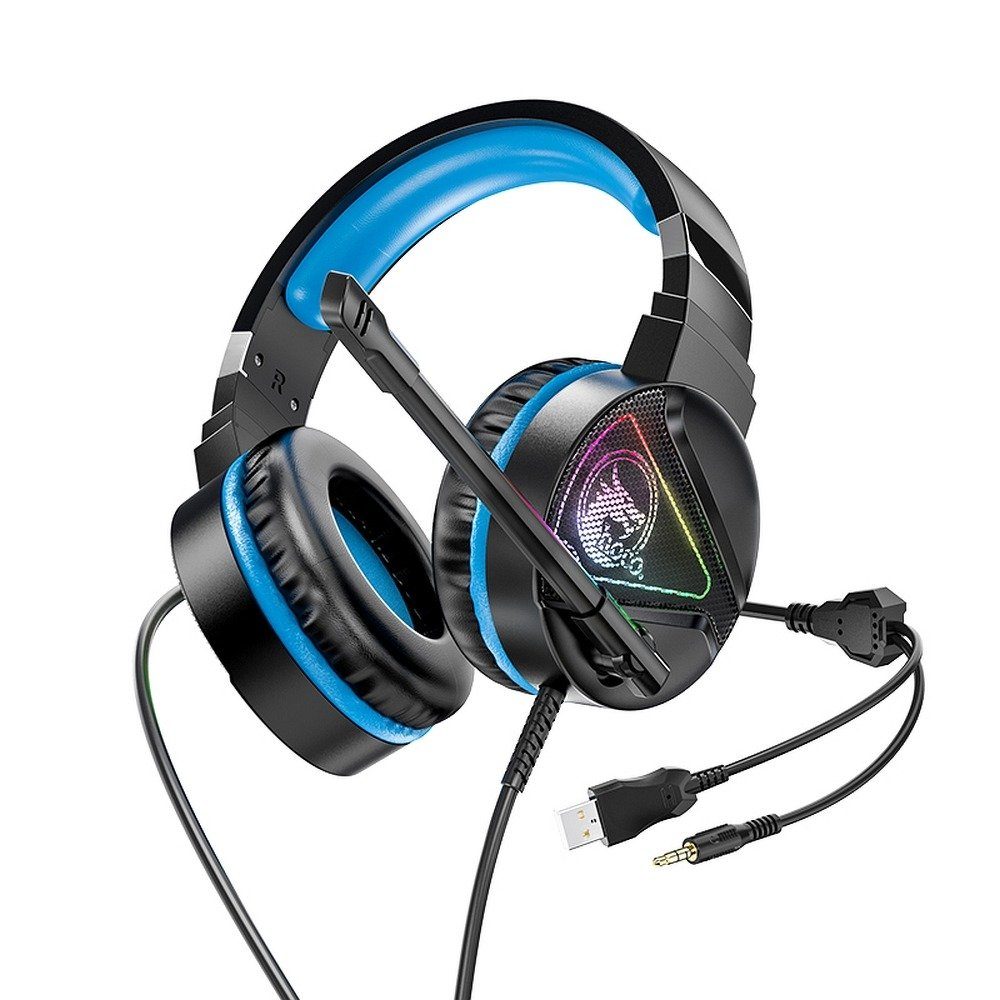 HOCO »Gaming W104 Headset für PC, Laptop Stereo Virtual Surround Sound, mit  Mikrofon LED-Beleuchtung Over-Ear Kopfhörer Ohrhörer, schwarz/blau« Gaming- Headset