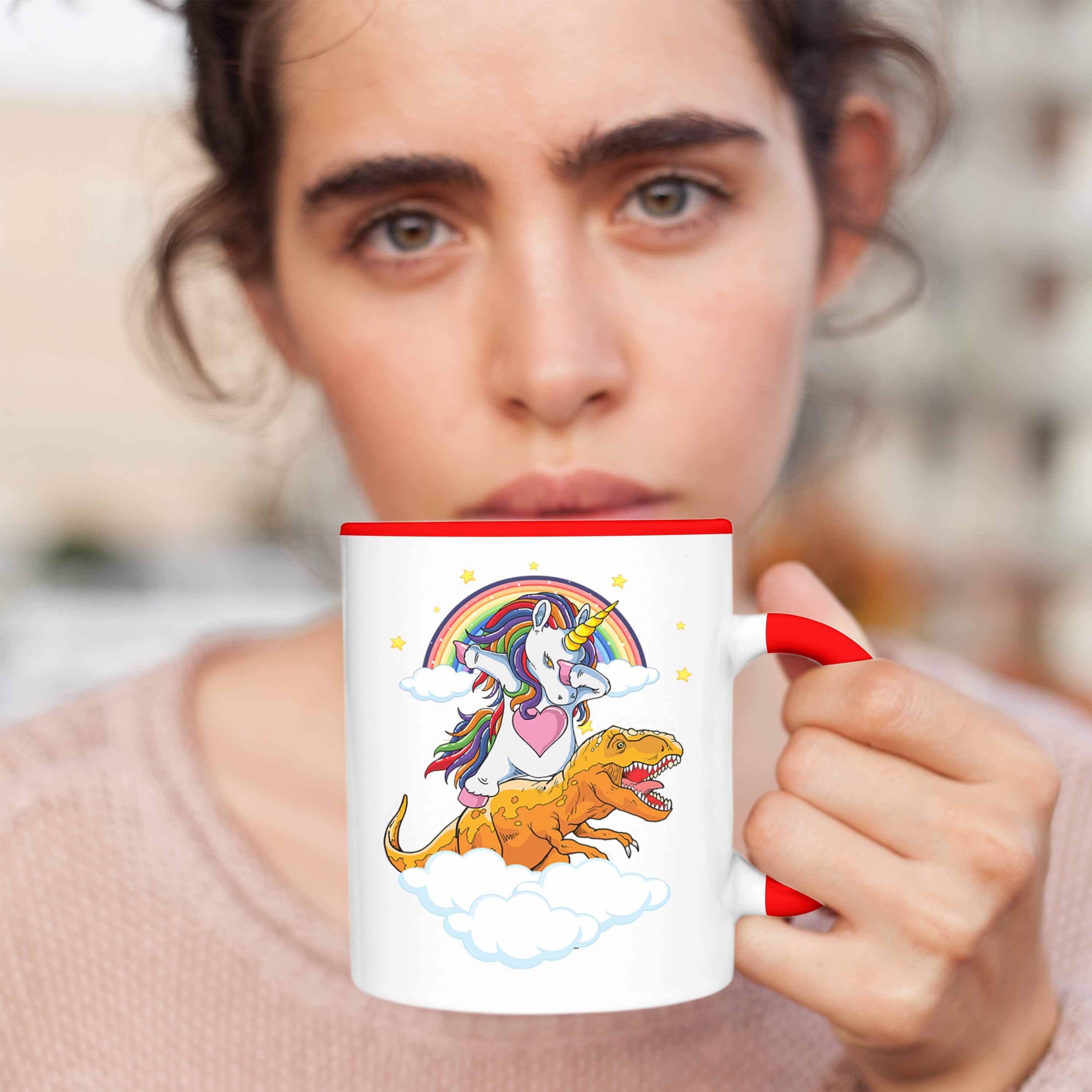 Tasse Grafik Geschenk Trendation Rot Einhorn Tasse T-Rex Lustig