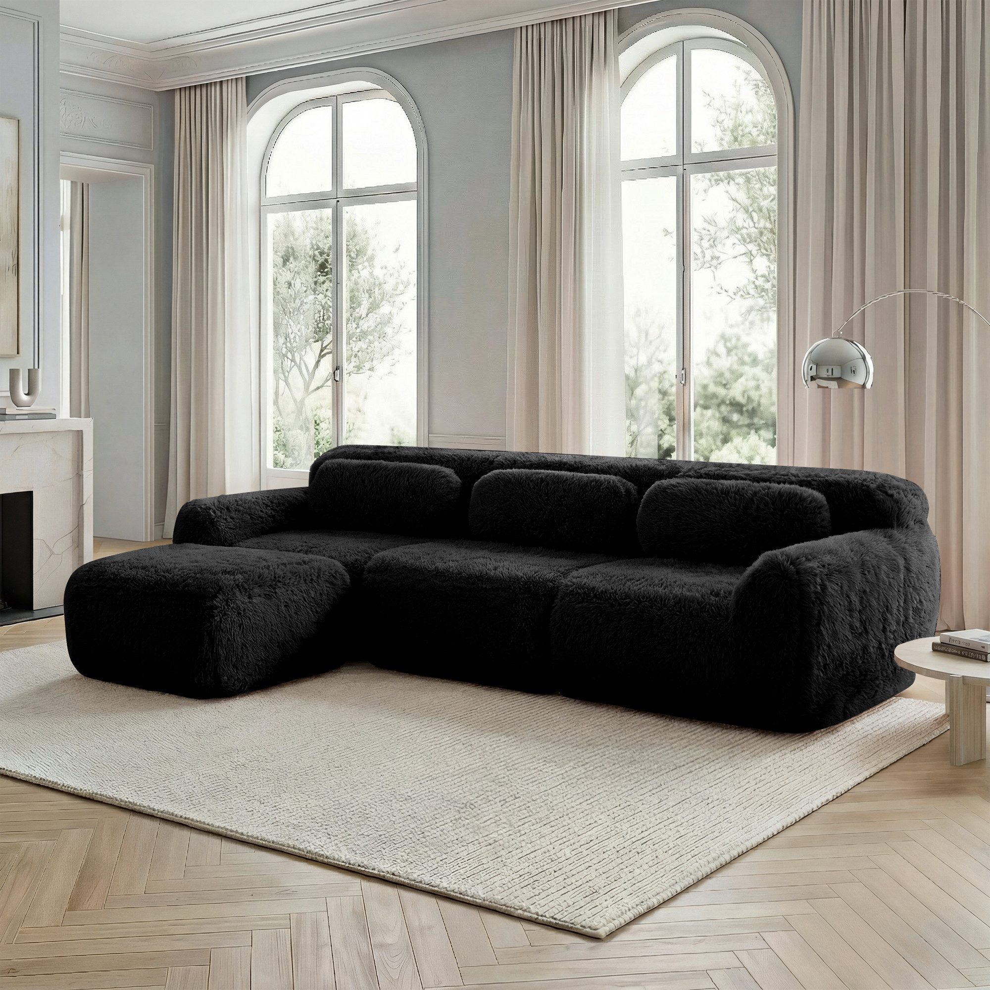 Odikalo Sofa Ecksofa Schlafsofa Modulares Sofa, Plüschstoff, L-förmiges modulares Sofa, Plüschstoff, rahmenloses Tiefsofa, keine Montage, mit Kissen. Weich, hochelastischer Schaumstoff, rutschfester Boden, geeignet für Wohnzimmer, Schlafzimmer