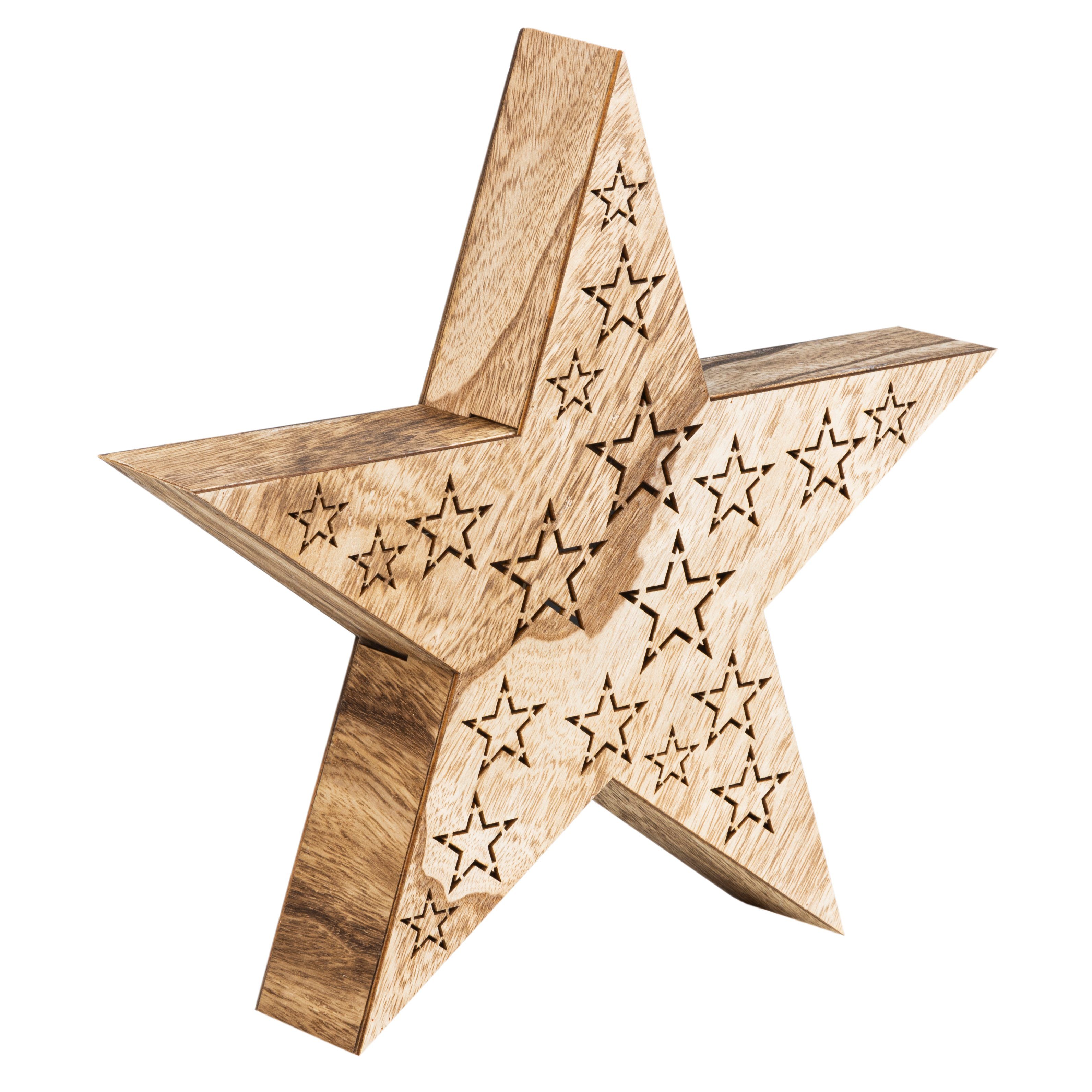 HI LED-Dekofigur LED Weihnachtsstern aus Holz und Kunststoff, Batteriebetrieben, 3 Verschiedene Motive