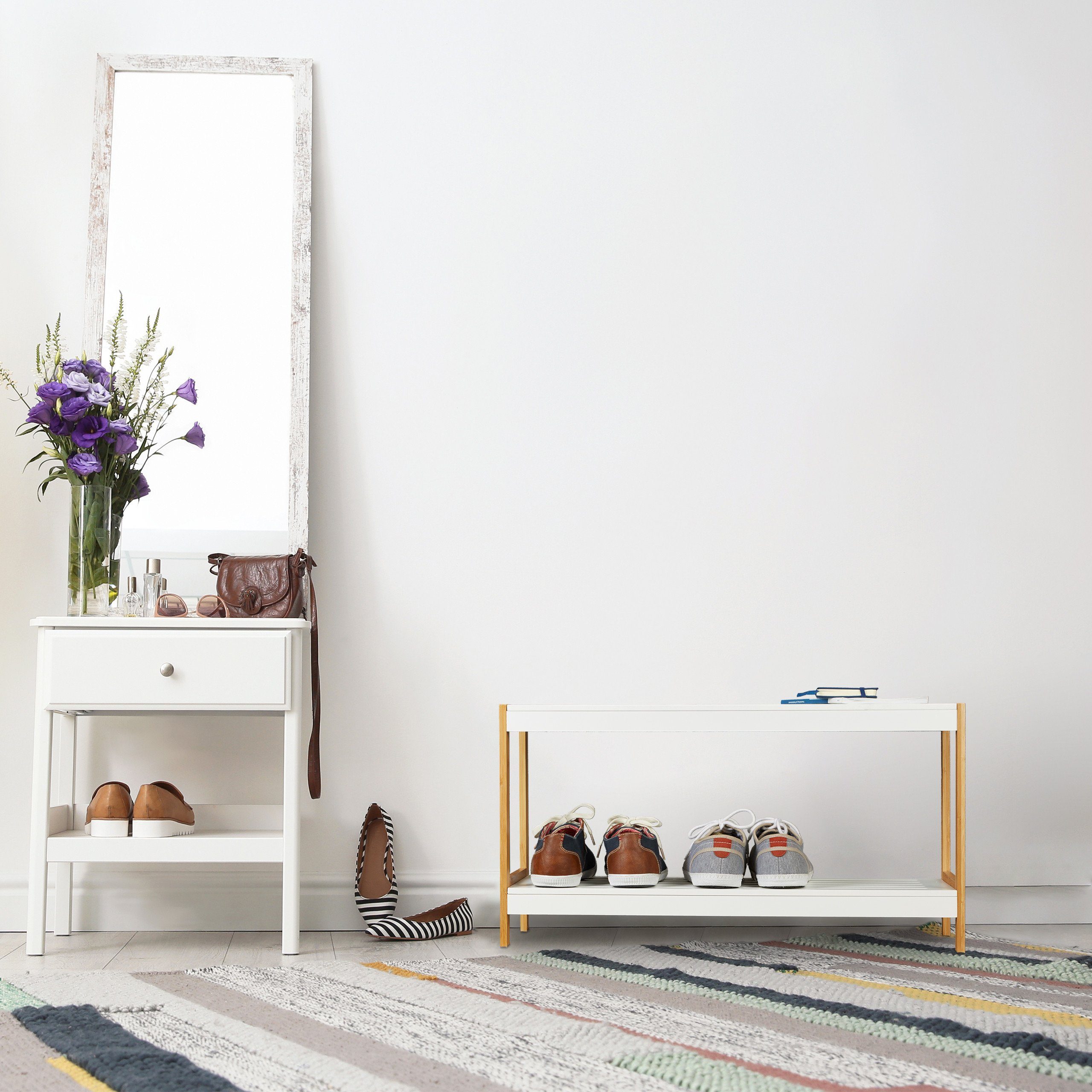 relaxdays Schuhregal Weiß Natur, 2 günstig online kaufen