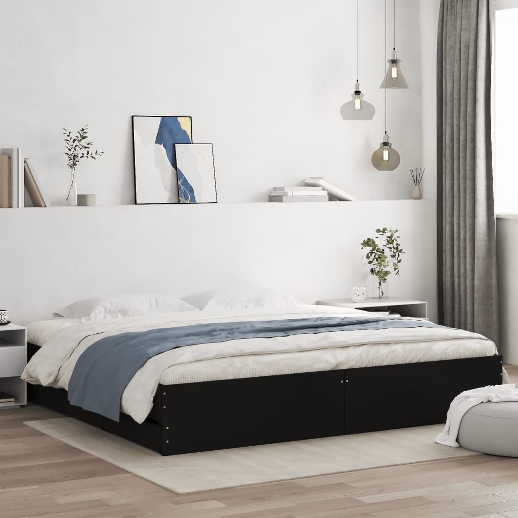 furnicato Bettgestell mit Schubladen 203x183x33 cm Schwarz Holzwerkstoff (1-tlg), Schlafzimmermöbel mit glatter Oberfläche, Sperrholzlatten und Stauraum