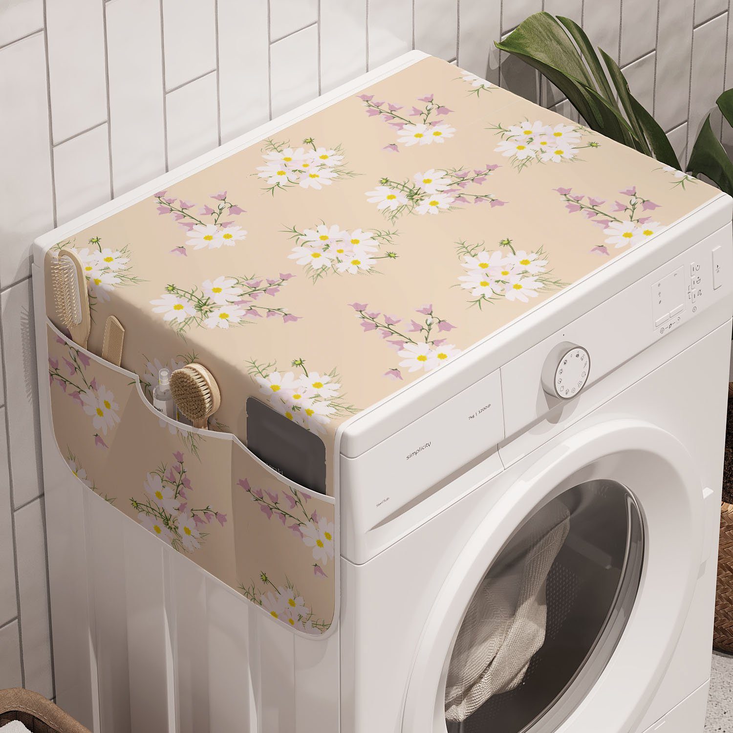 Abakuhaus Badorganizer Anti-Rutsch-Stoffabdeckung für Waschmaschine und Trockner, Blumen Angeordnet Spring Time Blumen