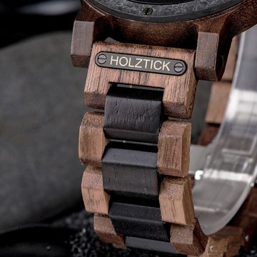 Holztick Bavaria Quarzuhr Ortler, Männeruhr aus echtem grauen Marmor und Zebranoholz gefertigt
