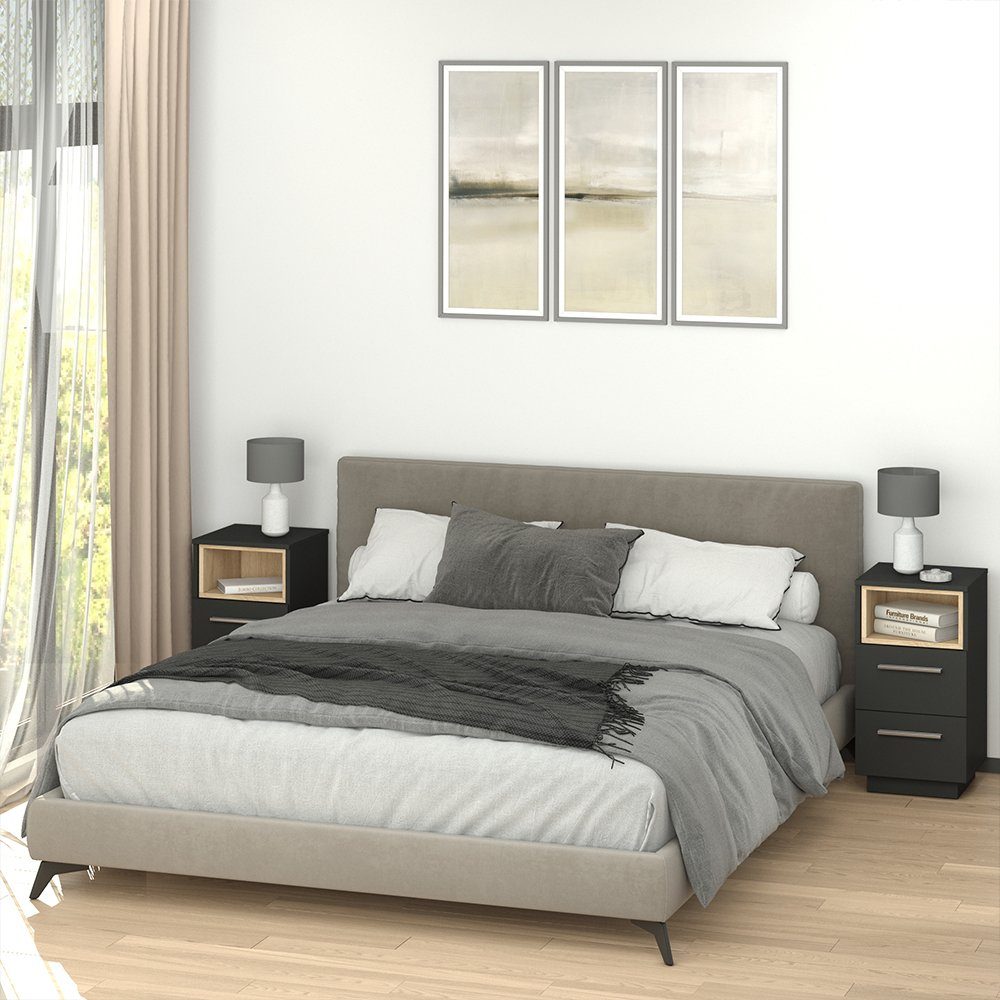 Vicco Nachtschrank Beatrice, Anthrazit/Sonoma, 36 x 68 cm 2er Set (2-St)