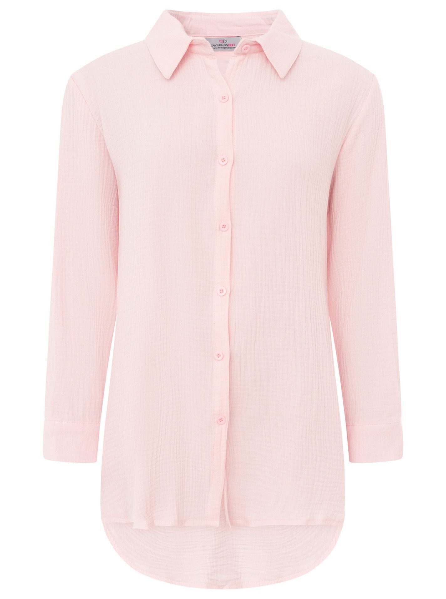 Zwillingsherz Klassische Bluse Musselin Baumwoll Bluse mit Knopfleiste – Bild 2 von 2