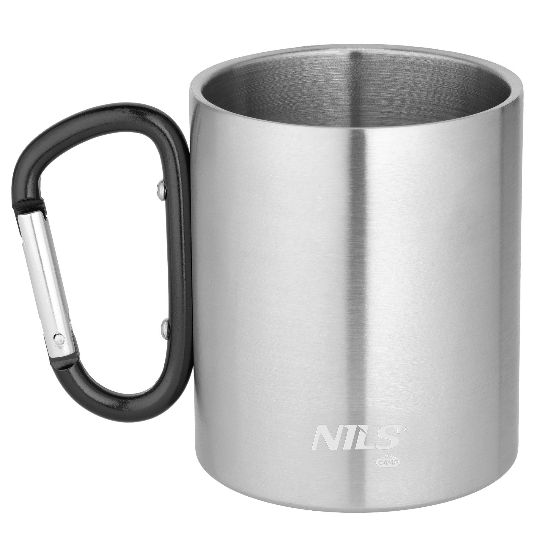 NILS CAMP Becher Thermobecher Campingtasse Outdoorbecher, 1-tlg., Edelstahl, doppelwandig, Karabinergriff, Edelstahl, isolierend