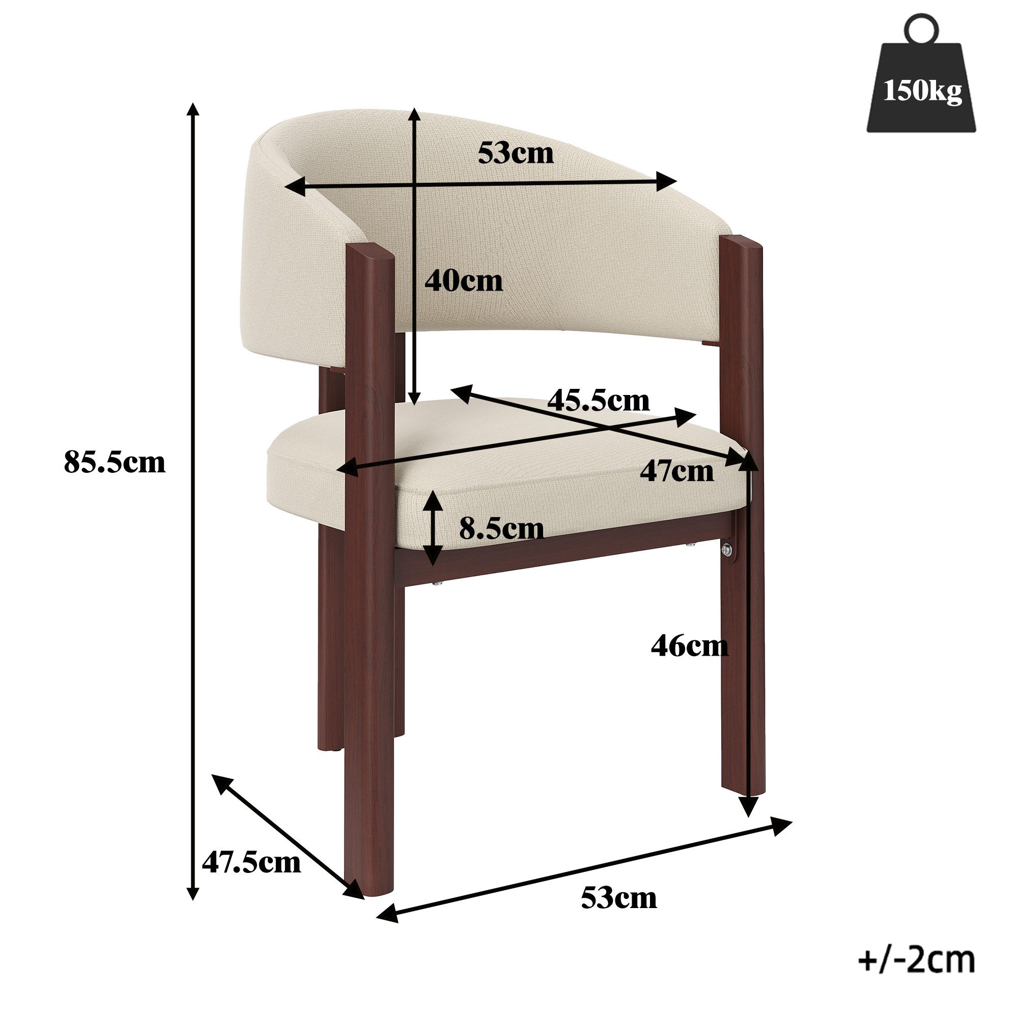 Flieks Polsterstuhl Gestell aus Eisen in Holzoptik Walnussfarbe, Bezug aus Flanellstoff (Set, 2 St), 2er Set Esszimmerstühle Armlehnstühle Wohnzimmerstuhl Beige