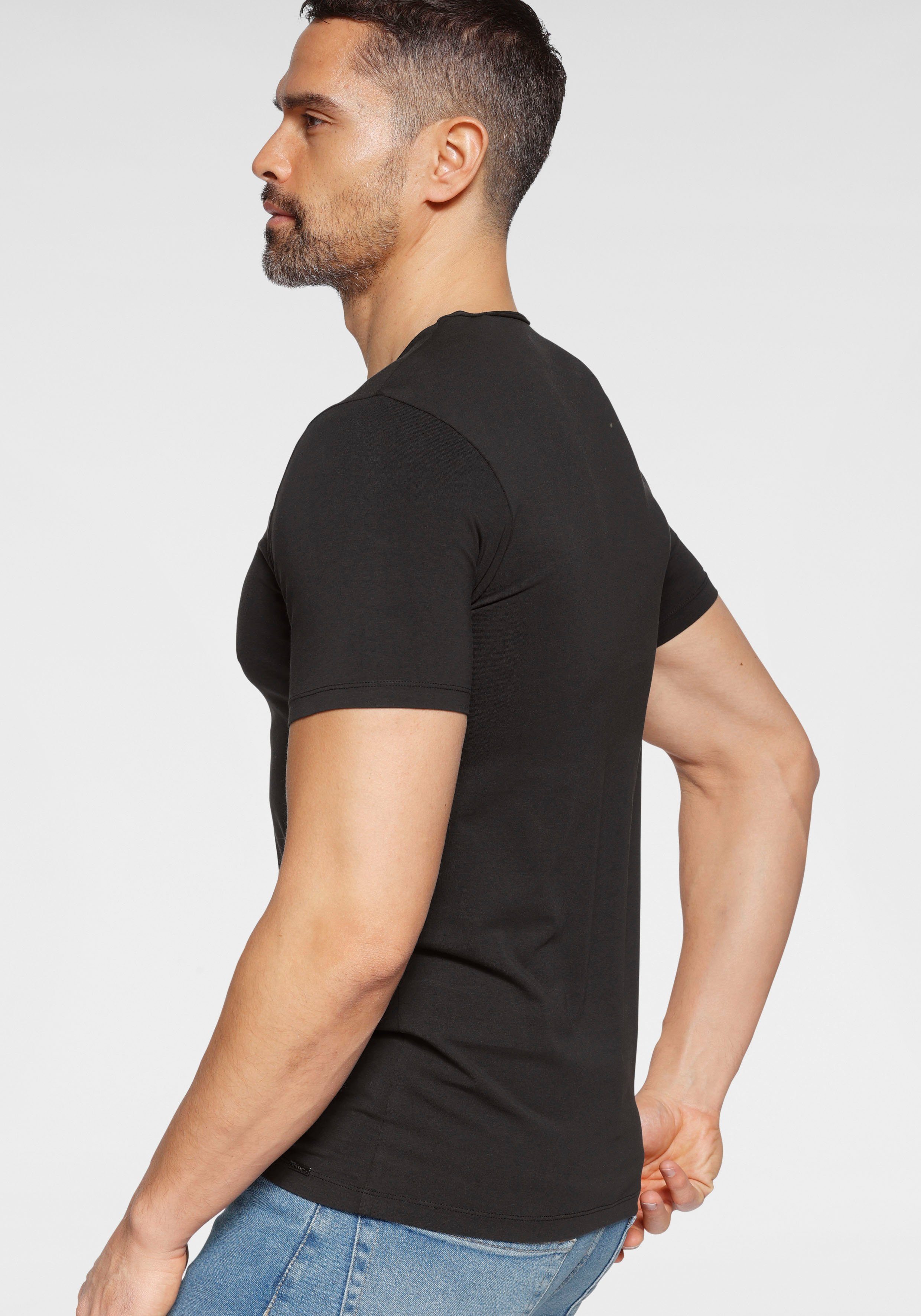 Level T-Shirt aus schwarz OLYMP feinem Five body Jersey fit