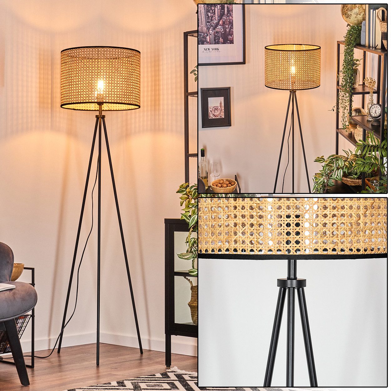 hofstein Stehlampe Stehlampe aus Holz/Wiener Geflecht/Rattan günstig online kaufen