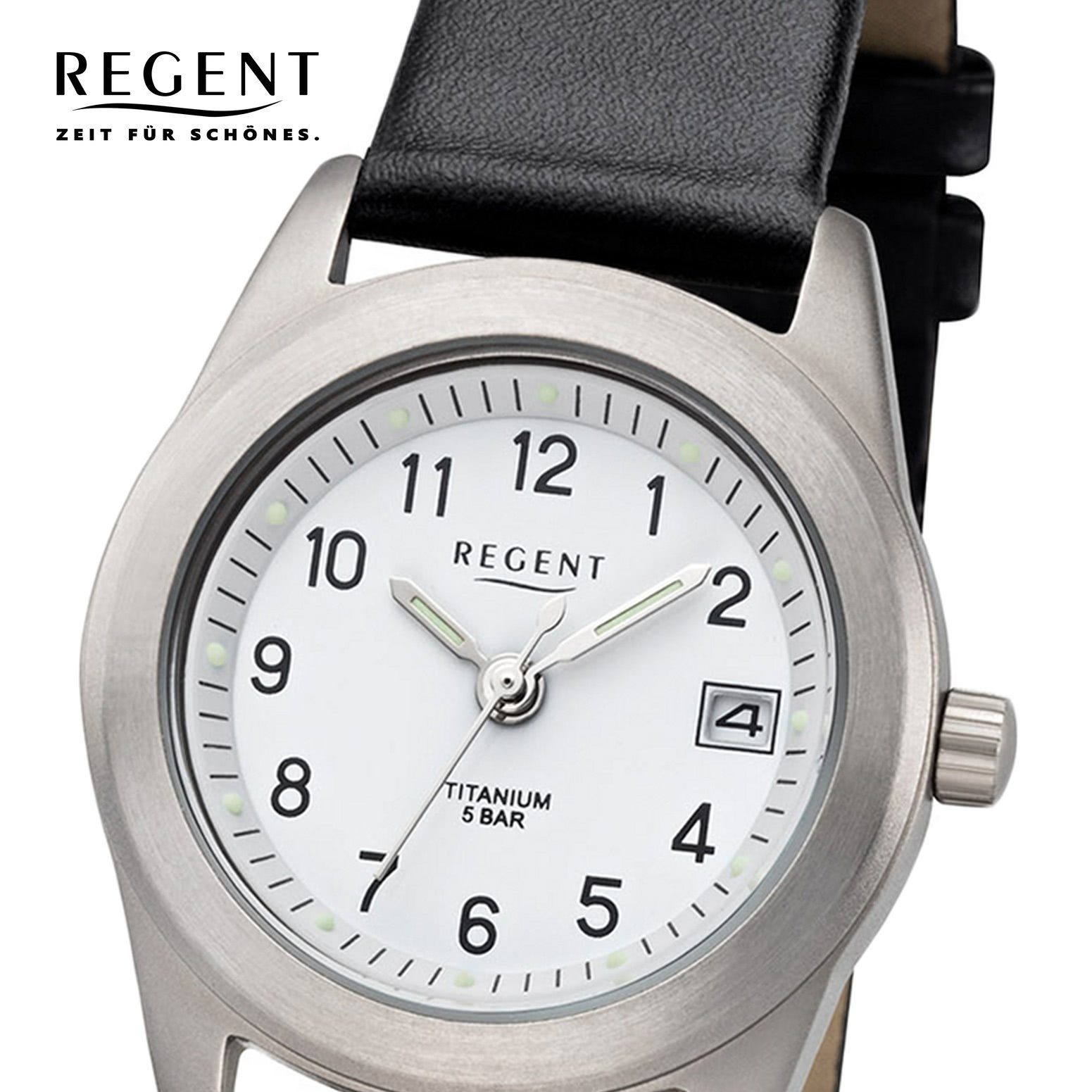 rund, Uhr Quarzwerk, F-660 klein Quarzuhr Leder Damen Regent Lederarmband Damen (ca. Armbanduhr 26mm), Regent