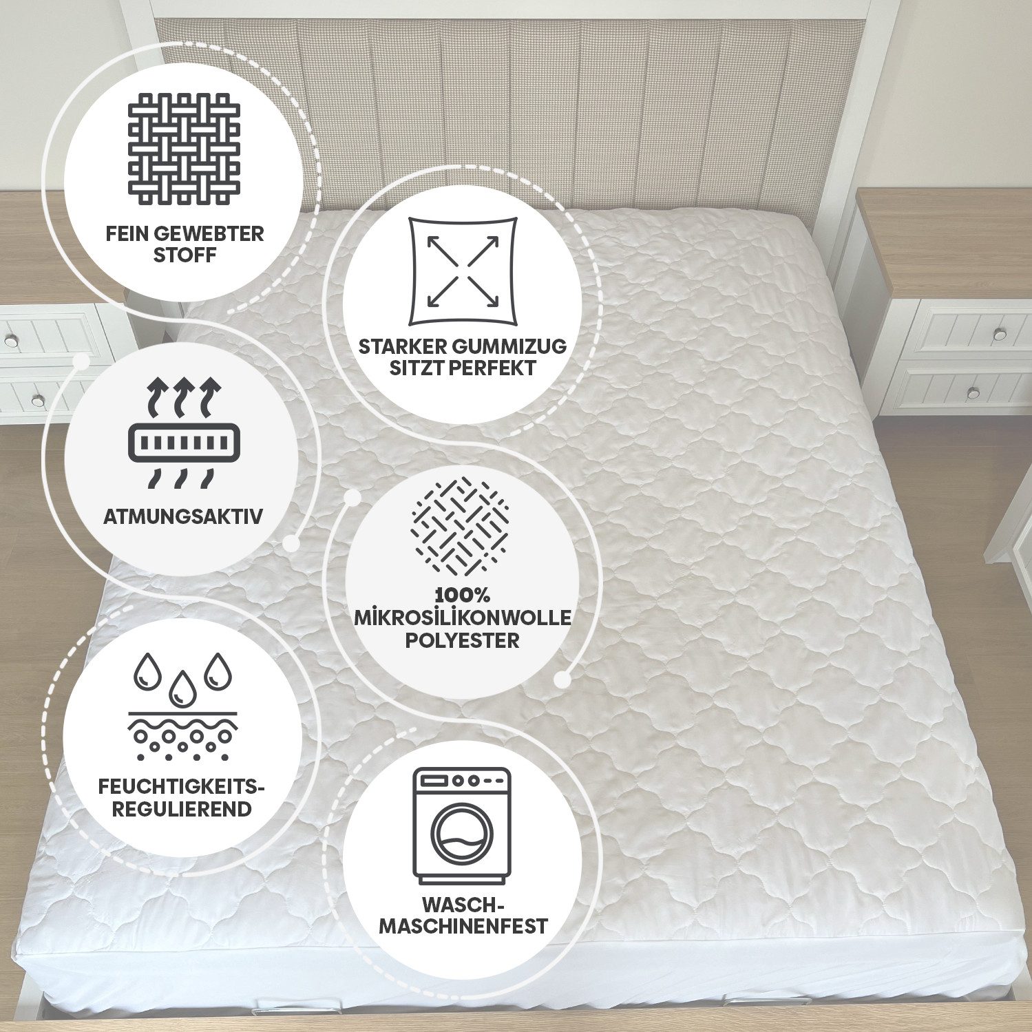 Matratzenauflage Gesteppter Matratzenschoner Matratzenbezug Topper Boxspringbett Eve Textile GmbH, Matratzentopper, Matratzenhülle, Milbenbezug, bis 25cm Matrat – Bild 4 von 5