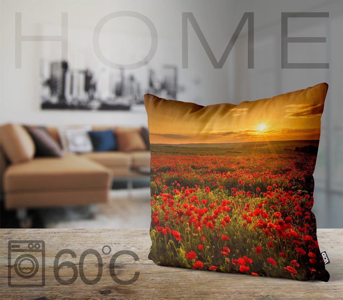 VOID Kissenbezug, (1 Stück), Mohnblumenfeld Blumen Mohn Landschaft Mohnblumenfeld Blumen Mohn Land