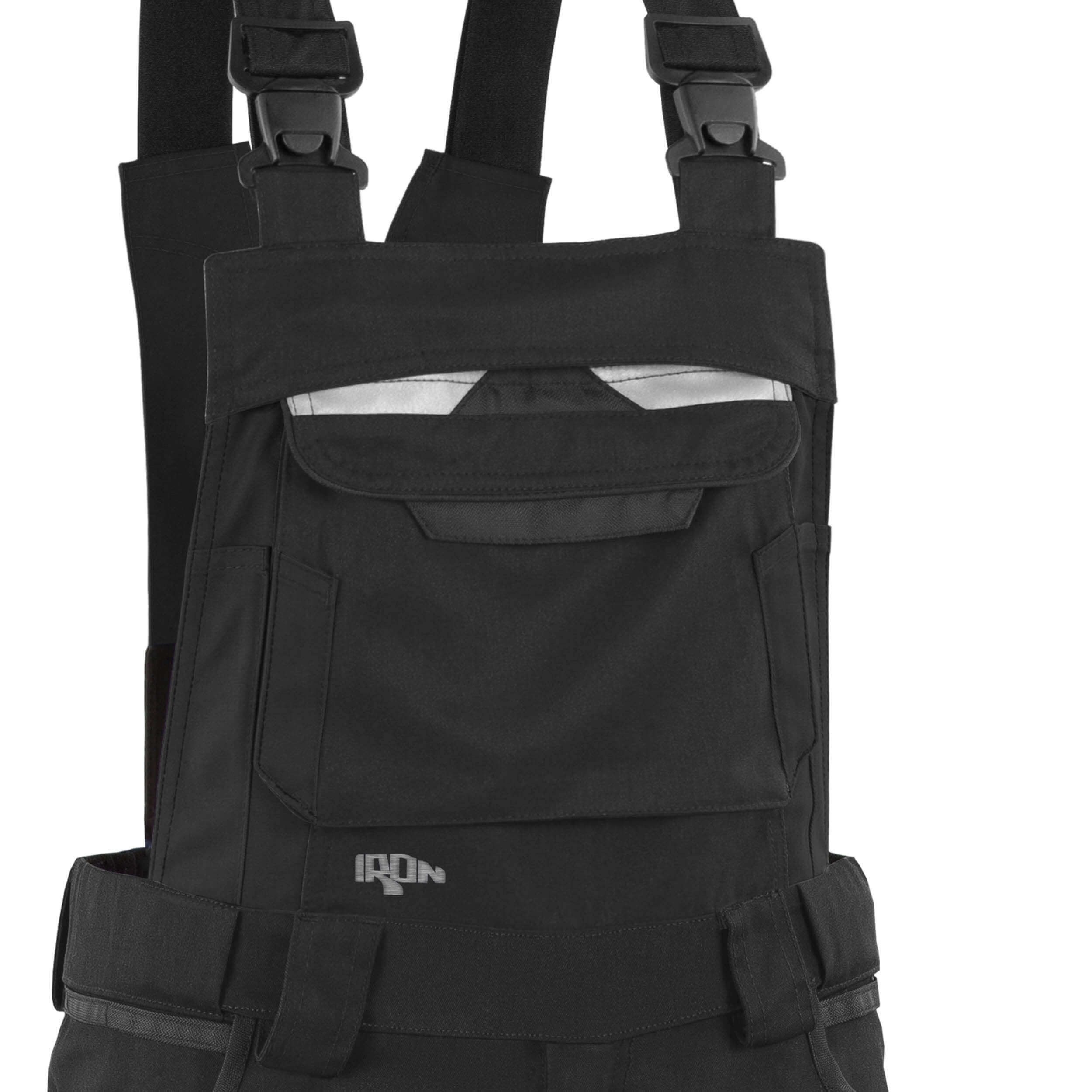 Qualitex Workwear Arbeitslatzhose moderne Latzhose IRON aus Lyocell, Cordura & Stretch - Reflexelemente (1-tlg) funktionaler Blaumann mit 19 Taschen - Atmungsaktiv - Verstellbar